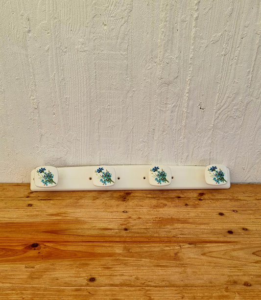 Porte manteau mural vintage SYLA décor floral bleu