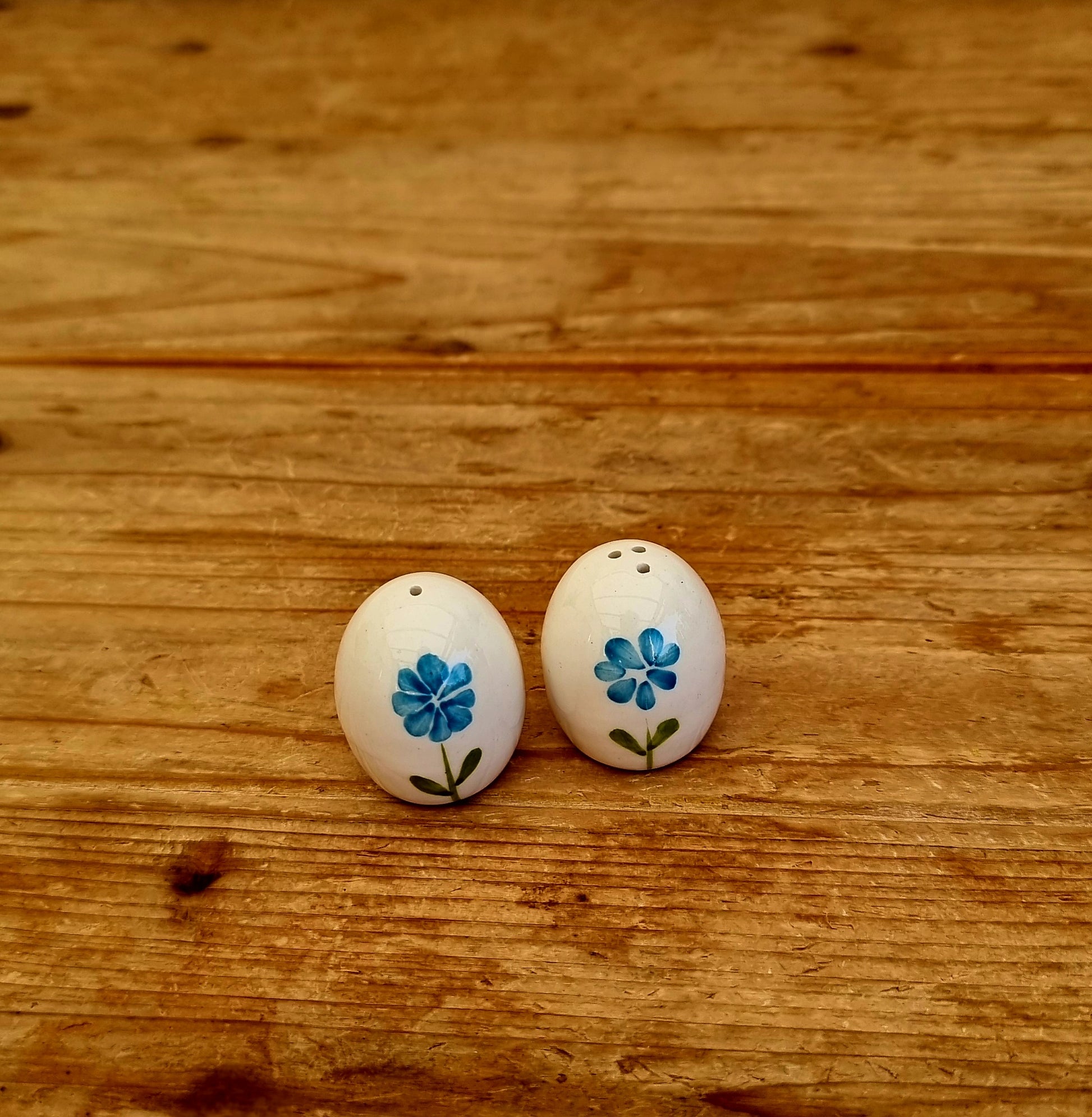 Salière et poivrière vintage en céramique peintes à la main