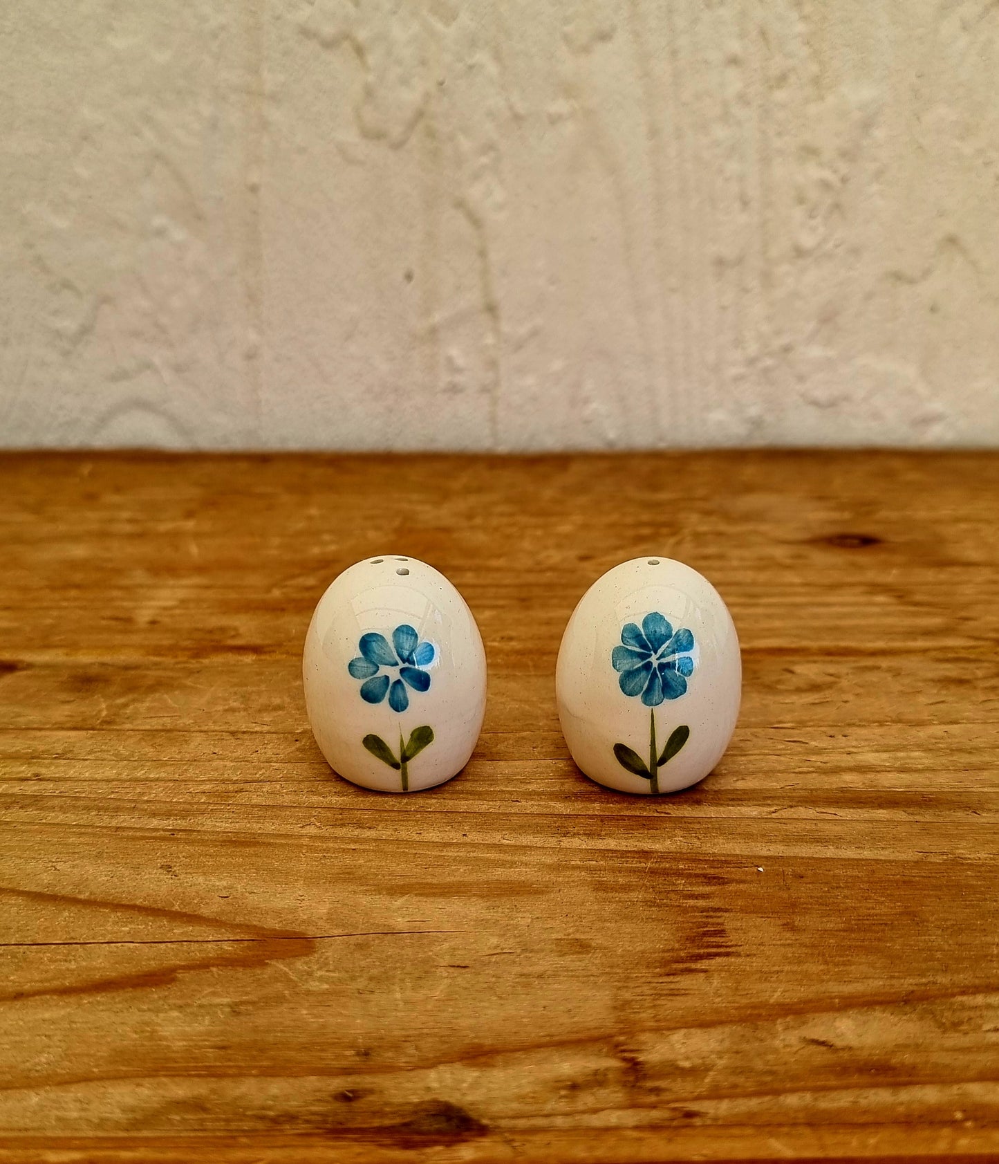Salière et poivrière vintage en céramique peintes à la main
