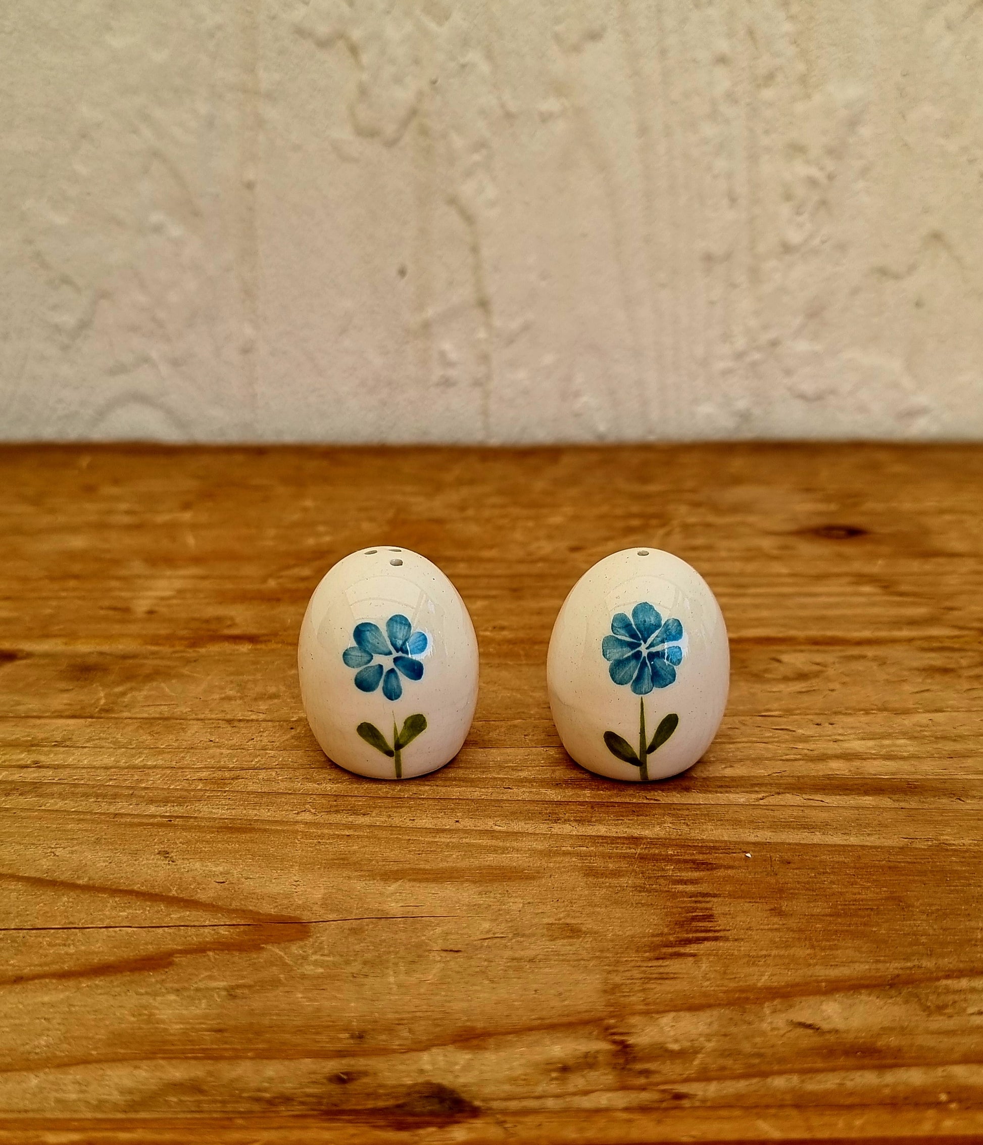 Salière et poivrière vintage en céramique peintes à la main