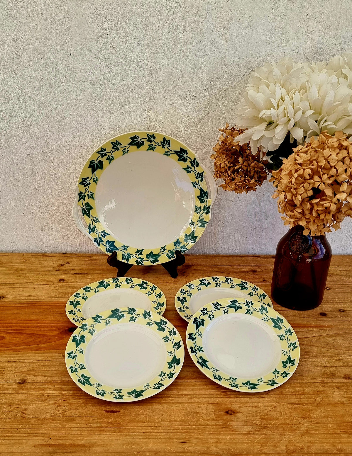 Service à dessert vintage Digoin Sarreguemines modèle Josette 5 pièces