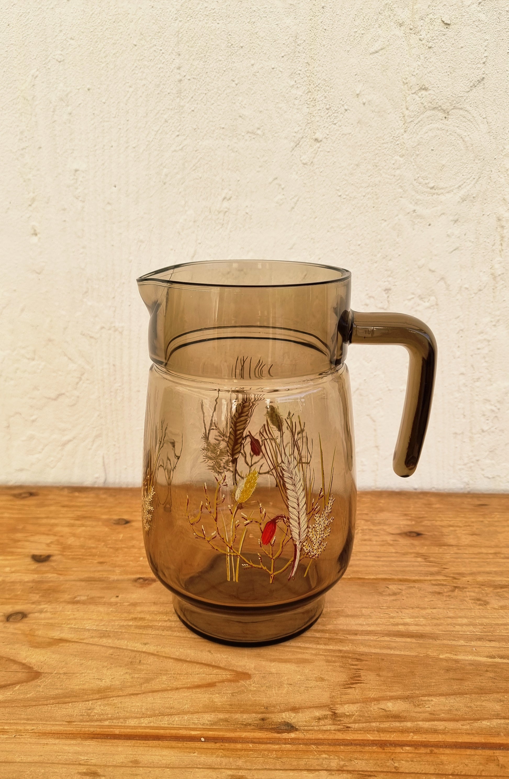 Service à orangeade vintage J.G. Durand Tivoli en verre fumé brun avec pichet et 6 verres