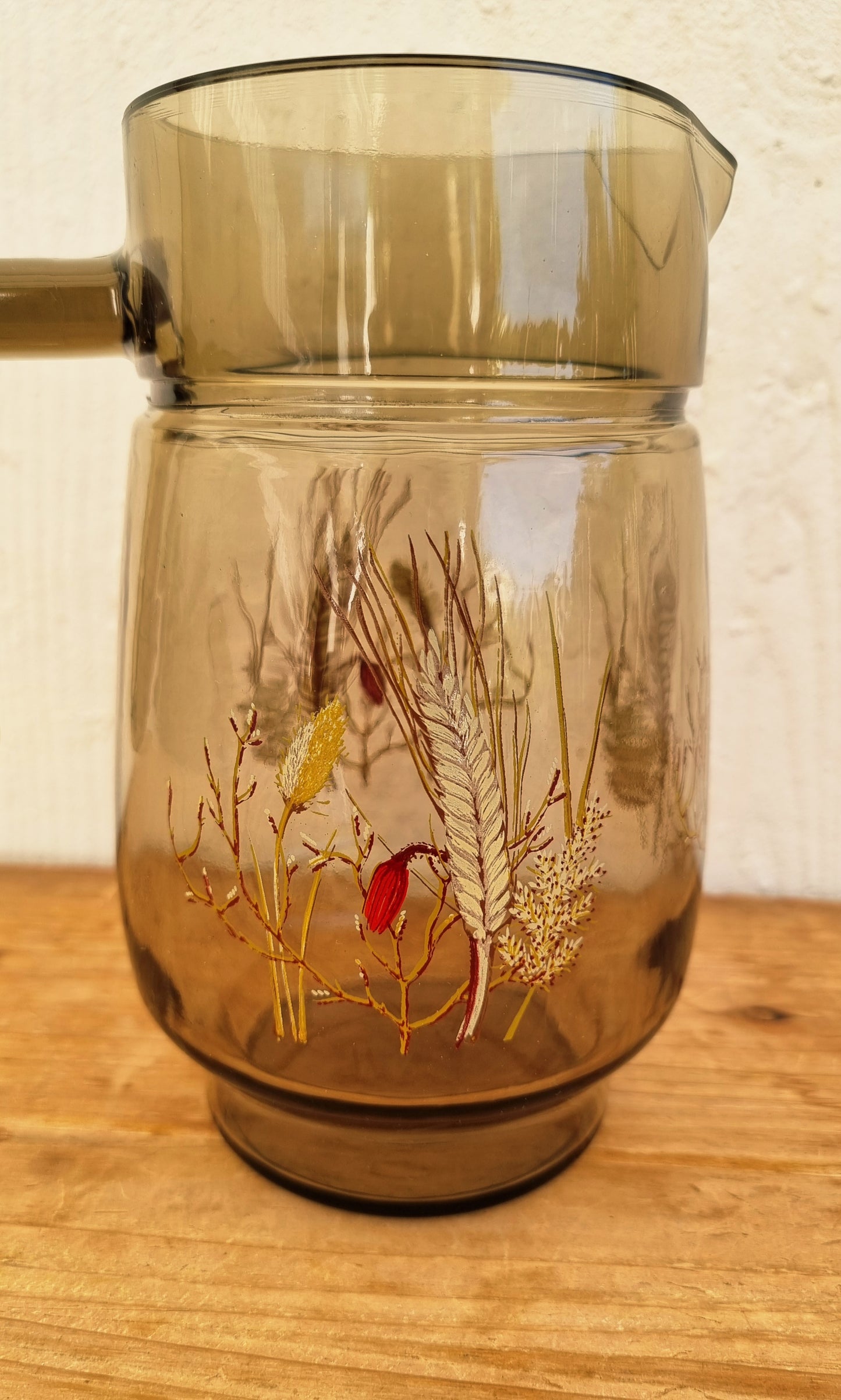 Service à orangeade vintage J.G. Durand Tivoli en verre fumé brun avec pichet et 6 verres