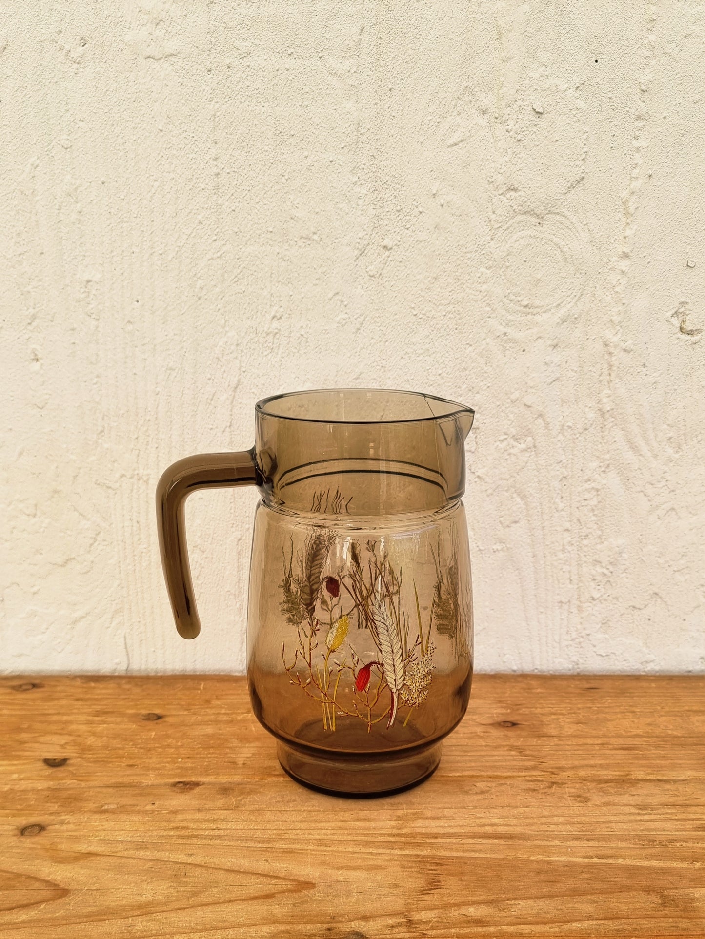 Service à orangeade vintage J.G. Durand Tivoli en verre fumé brun avec pichet et 6 verres