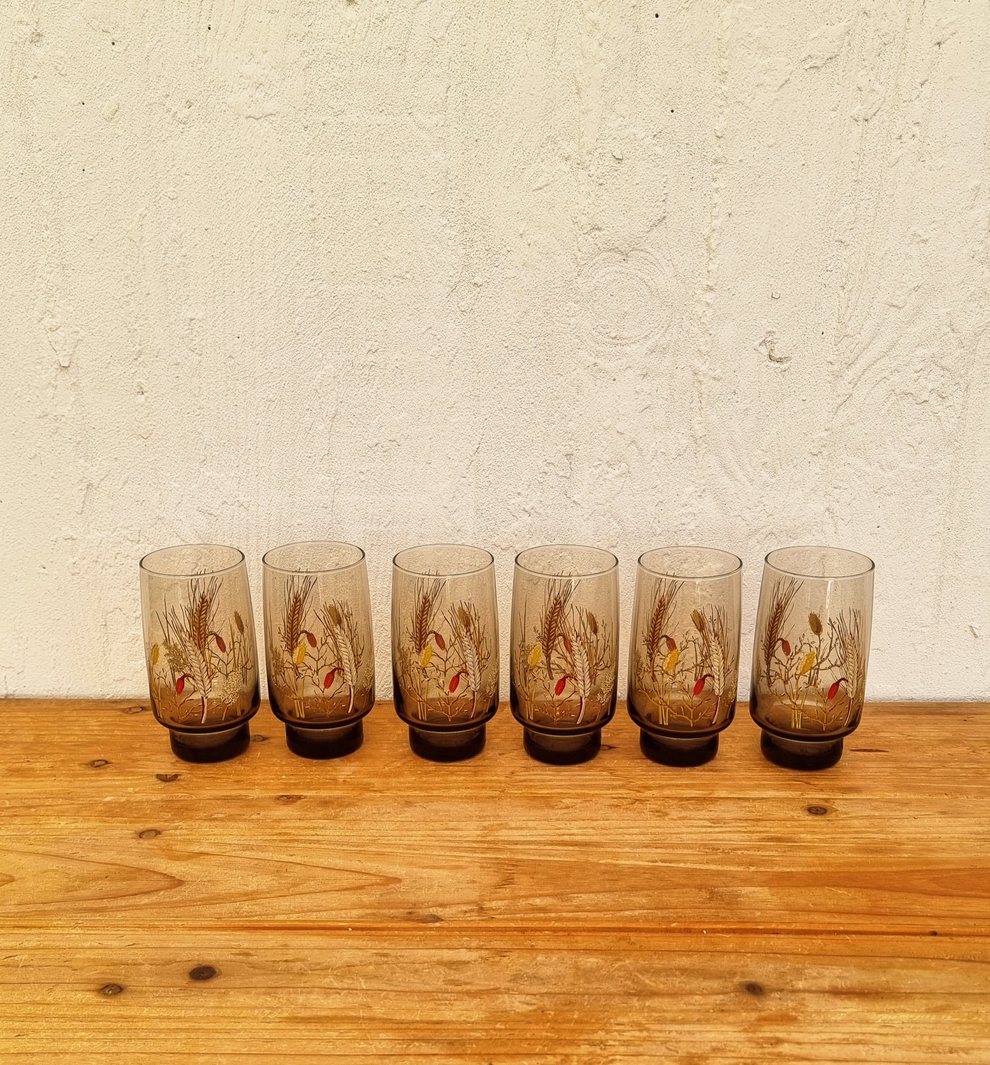 Service à orangeade vintage J.G. Durand Tivoli en verre fumé brun avec pichet et 6 verres