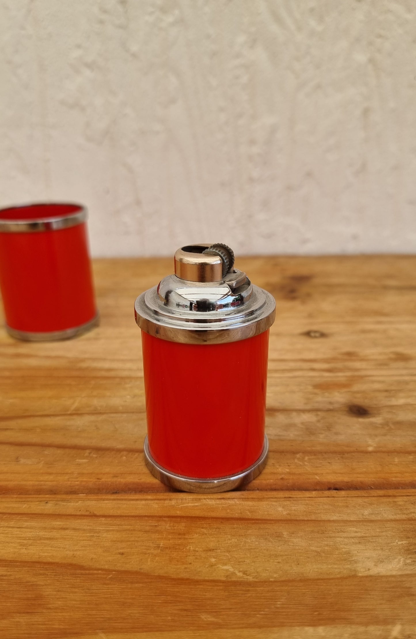 Service fumeur vintage orange Soveno Made in France style space age avec plateau cendrier briquet et porte-cigarettes années 70