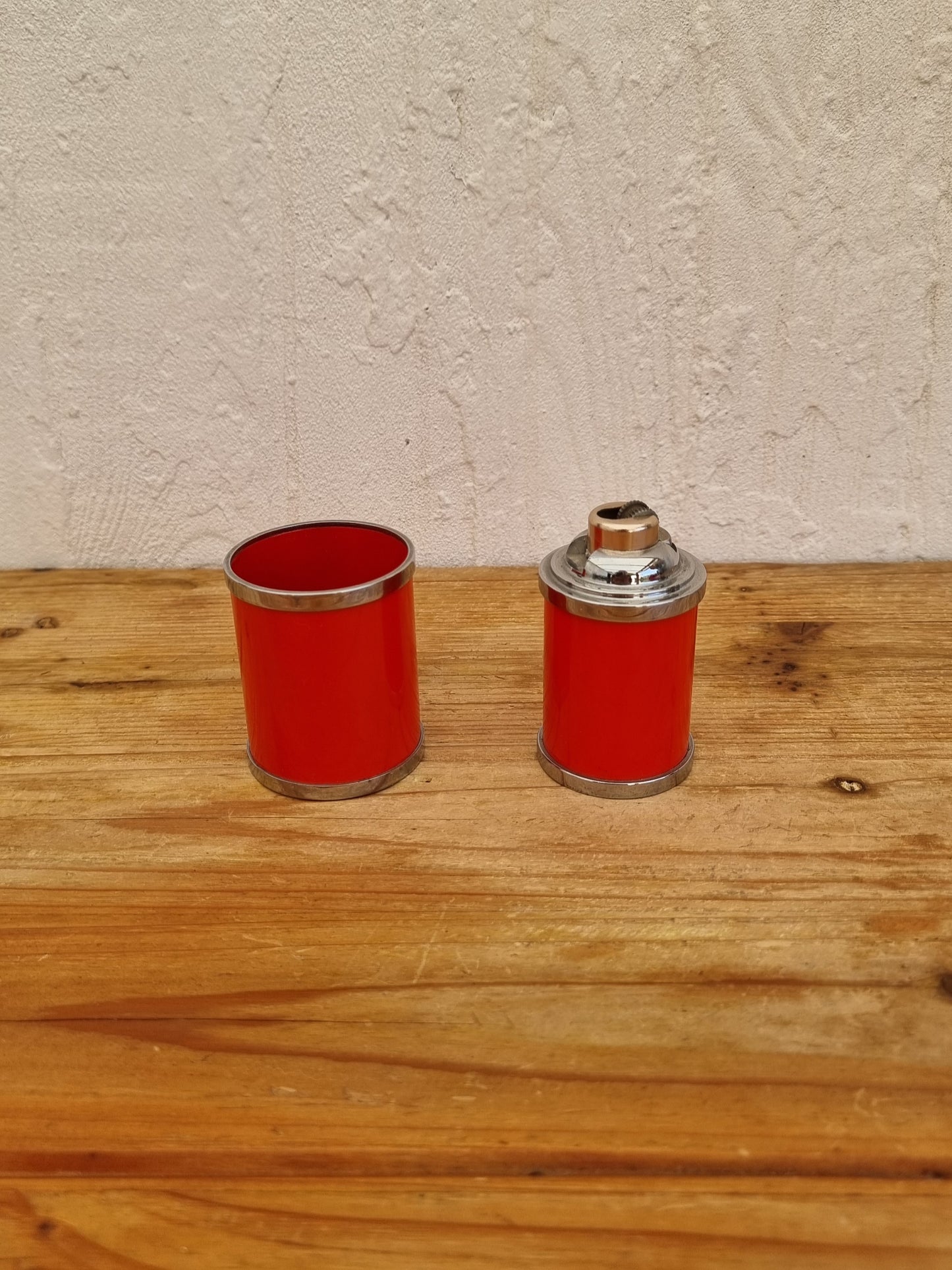 Service fumeur vintage orange Soveno Made in France style space age avec plateau cendrier briquet et porte-cigarettes années 70