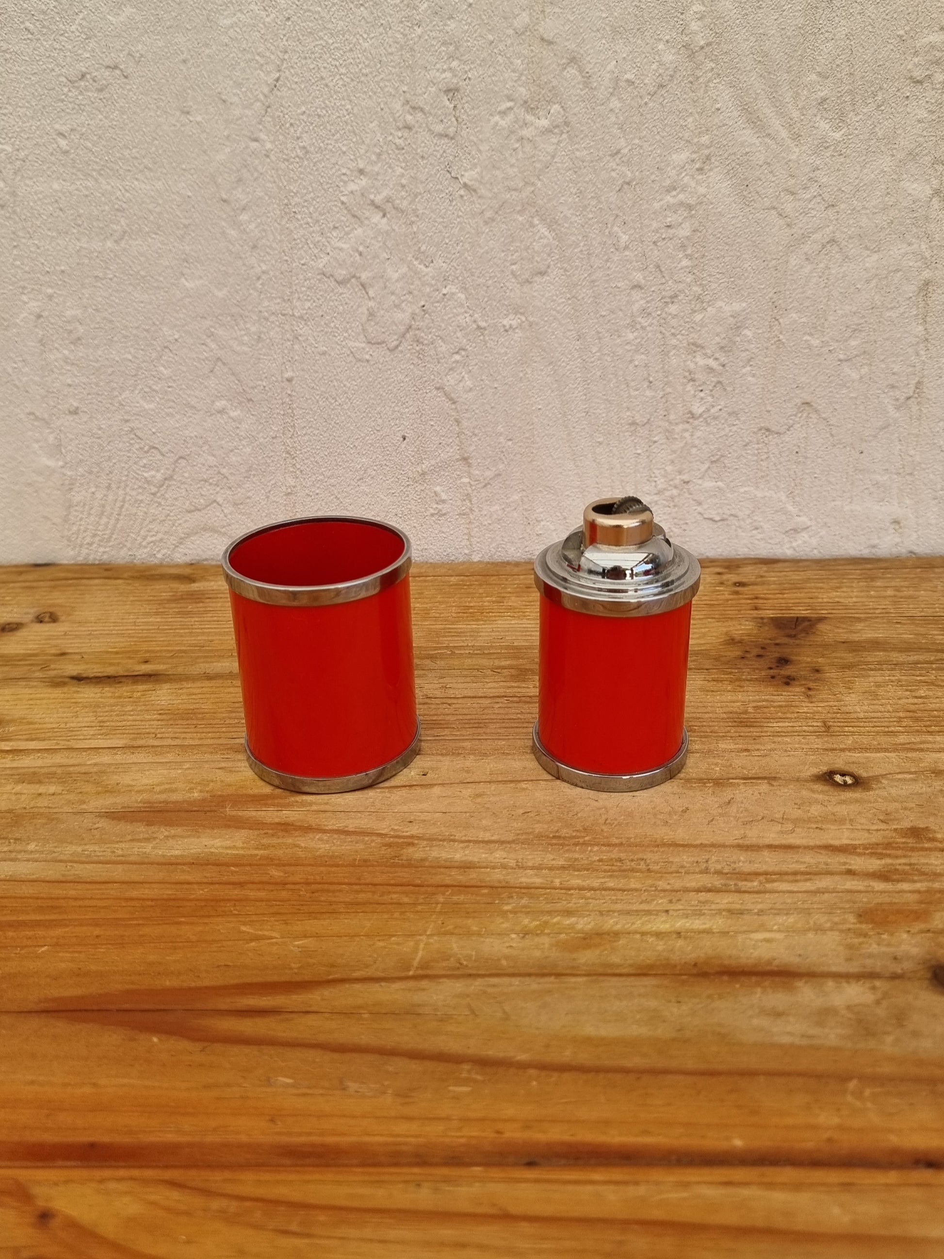 Service fumeur vintage orange Soveno Made in France style space age avec plateau cendrier briquet et porte-cigarettes années 70