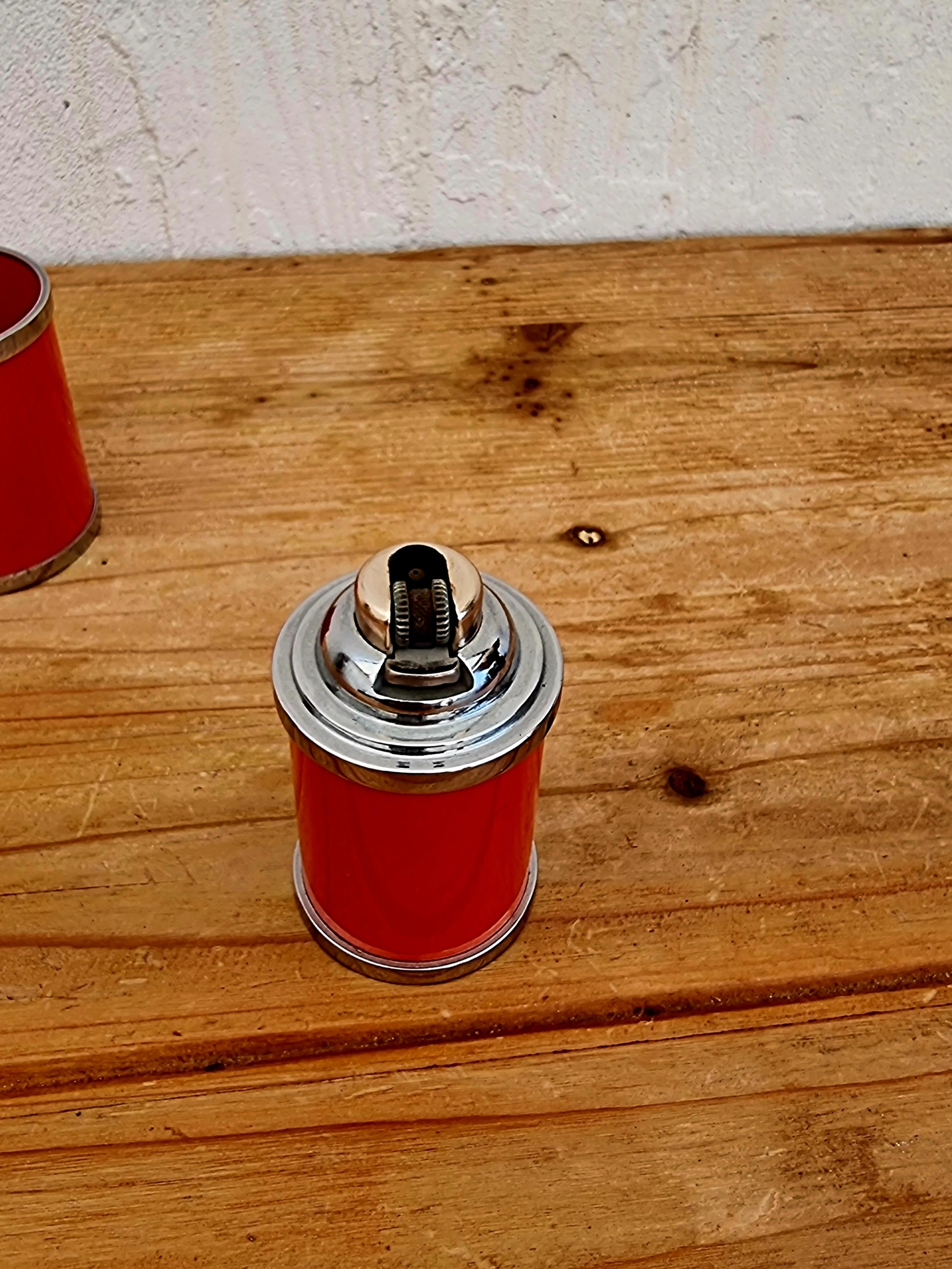 Service fumeur vintage orange Soveno Made in France style space age avec plateau cendrier briquet et porte-cigarettes années 70