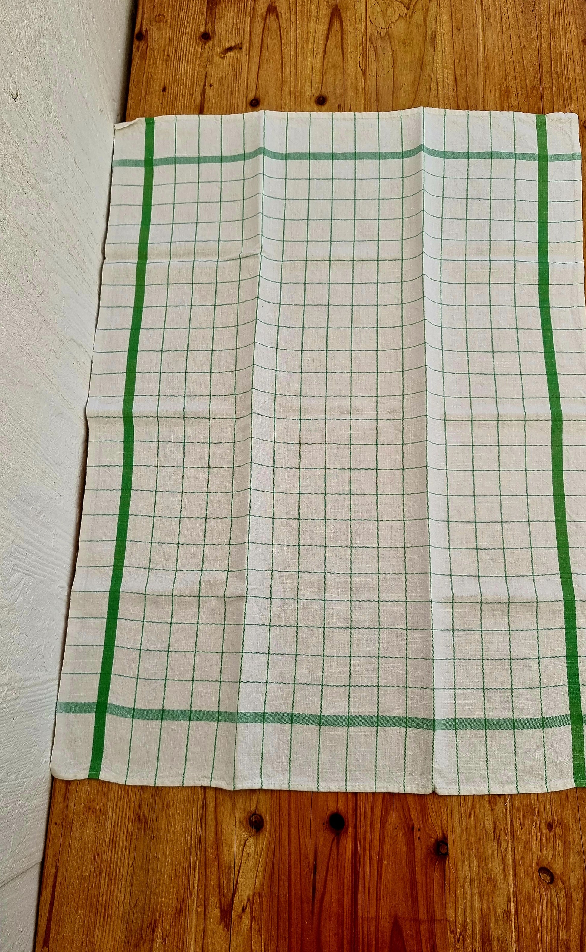 Torchon de cuisine ancien motif quadrillé vert en coton