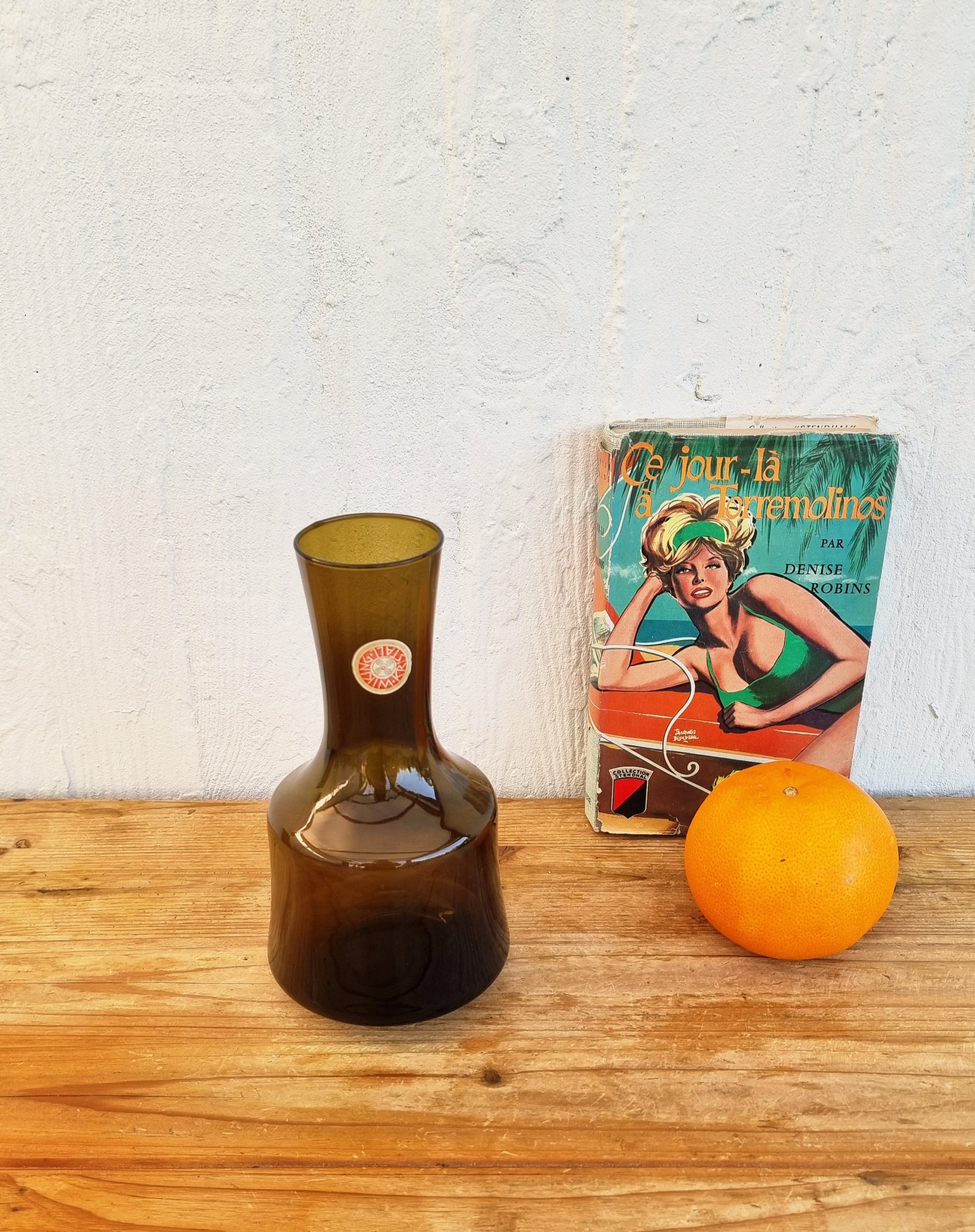 Vase vintage verre fumé Kristall Wiking design scandinave années 70