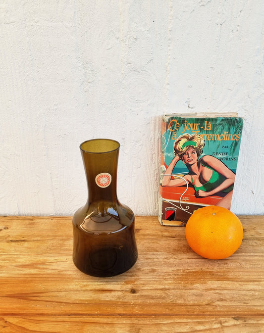 Vase vintage verre fumé Kristall Wiking design scandinave années 70