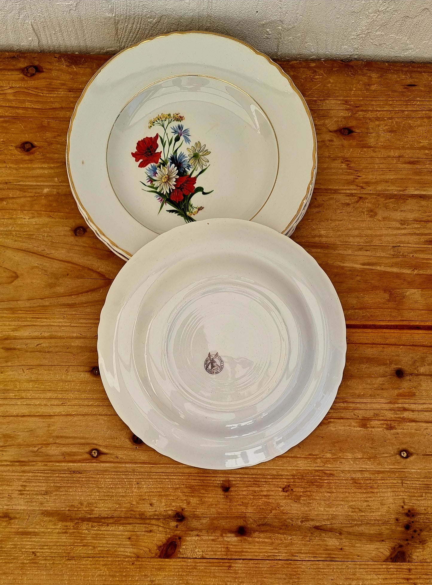 Lot de 4 assiettes creuses Moulin des Loups faïence française vintage motif fleurs
