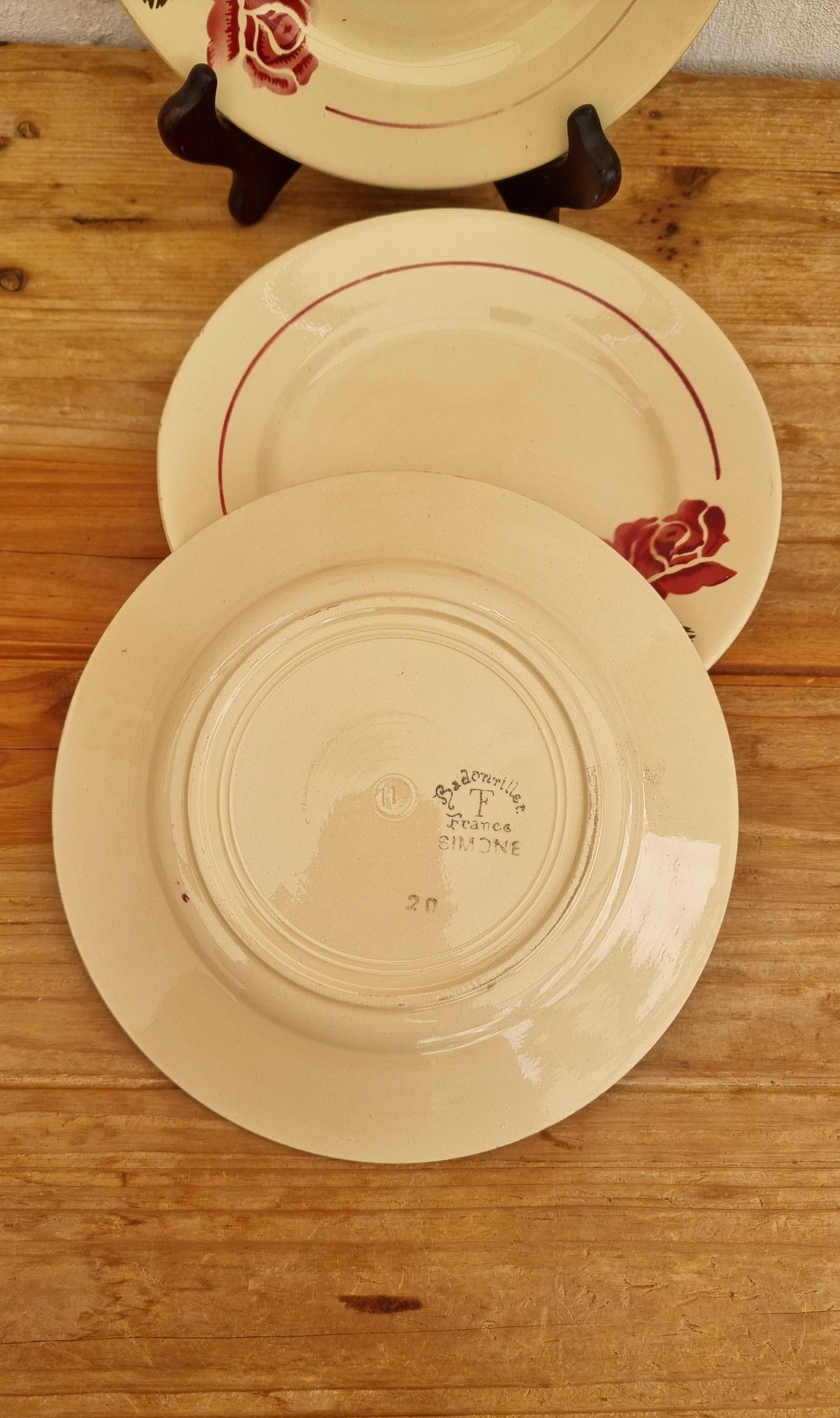 Lot de 5 assiettes plates vintage Badonviller modèle Simone