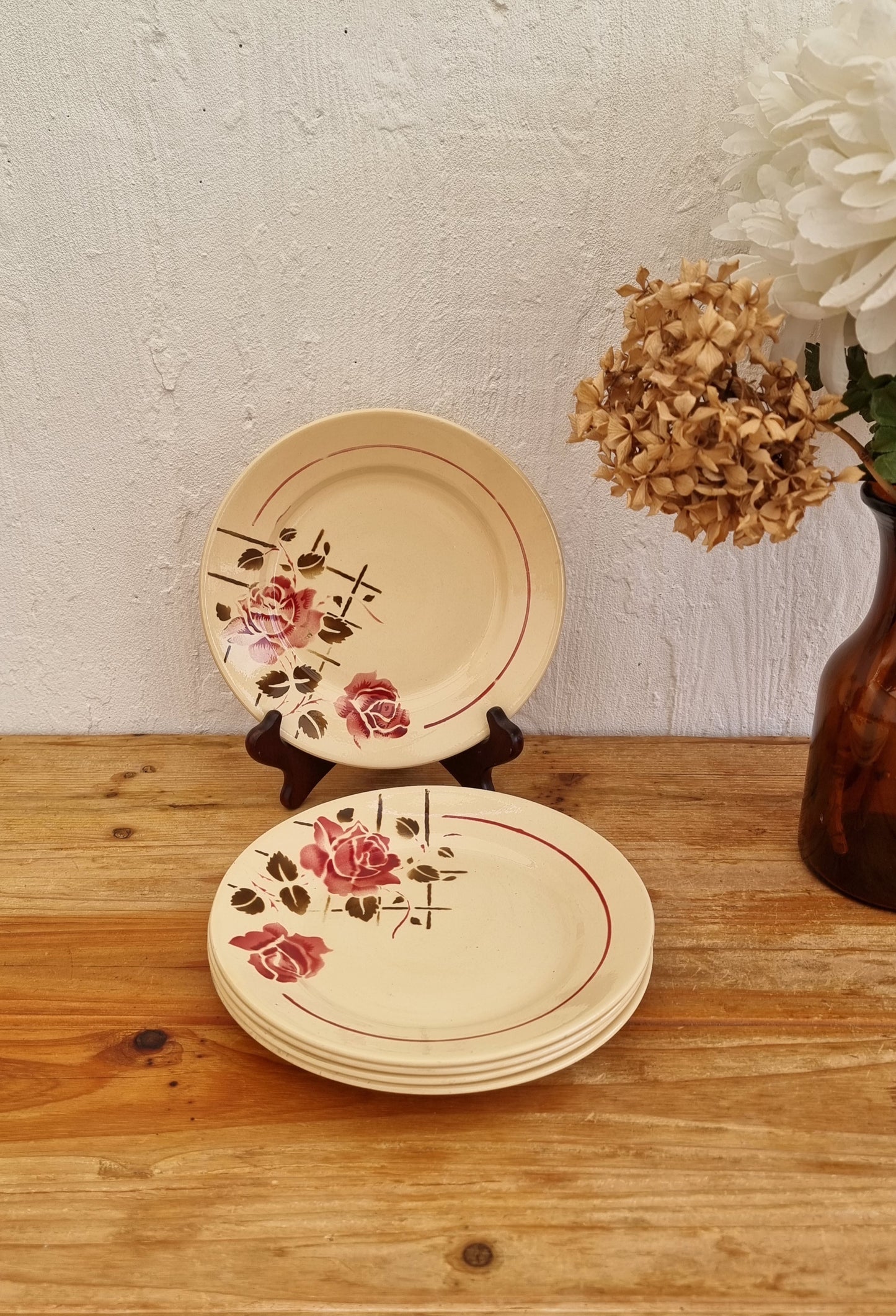 Lot de 5 assiettes plates vintage Badonviller modèle Simone