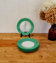 Charger l&#39;image dans la galerie, Lot de 6 assiettes à dessert Duralex vert verre les kitscheries brocante en ligne
