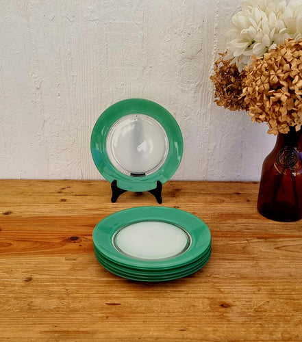 Lot de 6 assiettes à dessert Duralex vert verre les kitscheries brocante en ligne
