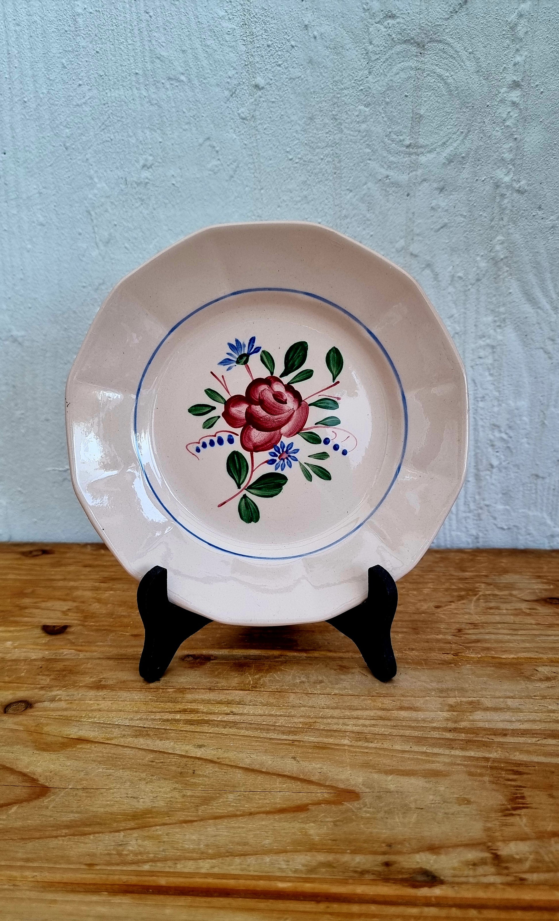 Lot de 6 assiettes à desserts Digoin Sarreguemines céramique rose 9177