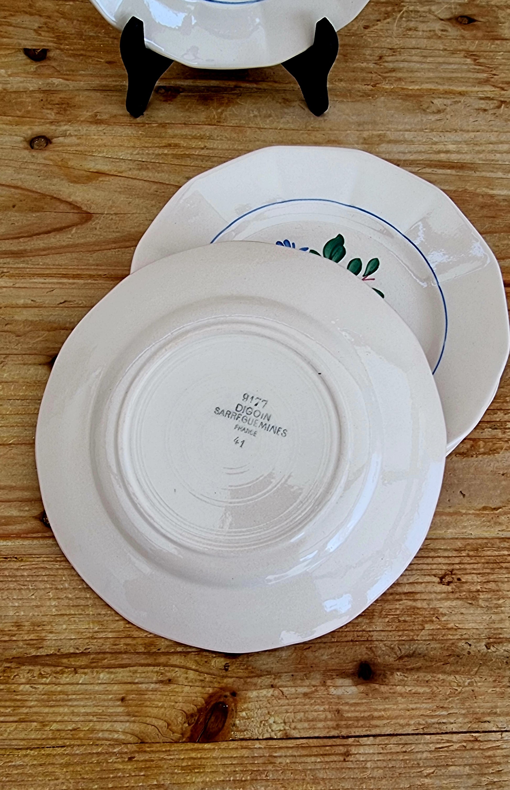 Lot de 6 assiettes à desserts Digoin Sarreguemines céramique rose 9177 