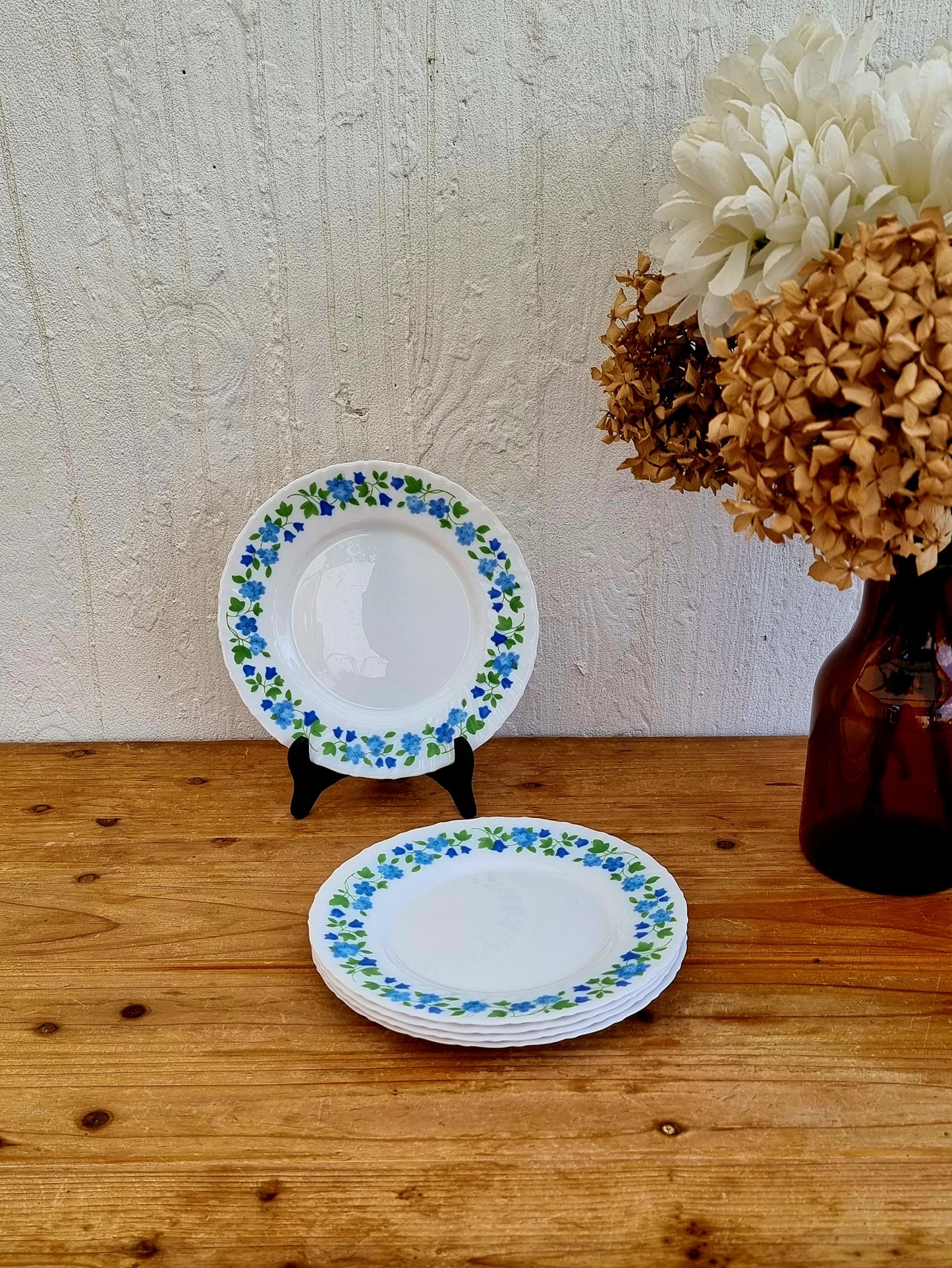 Lot de 5 assiettes à dessert vintage années 70 décor rétro
