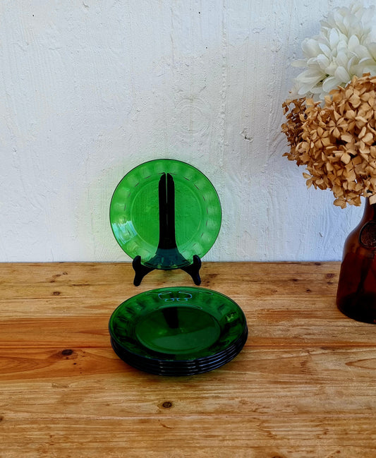 Lot de 6 assiettes à desserts vertes Arcoroc verre les kitscheries brocante en ligne