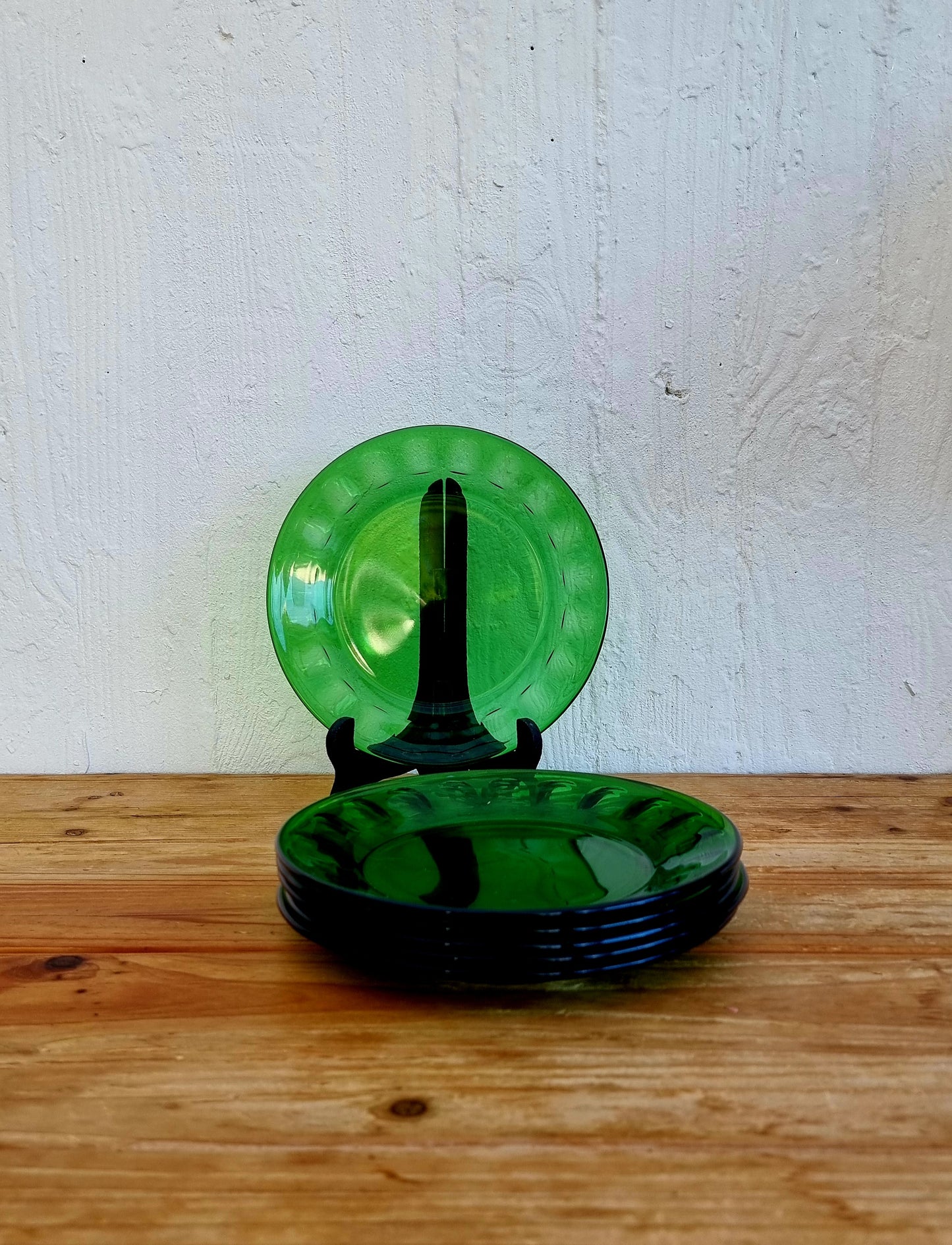 6 assiettes à dessert Arcoroc vert émeraude diamètre 19 cm vintage 