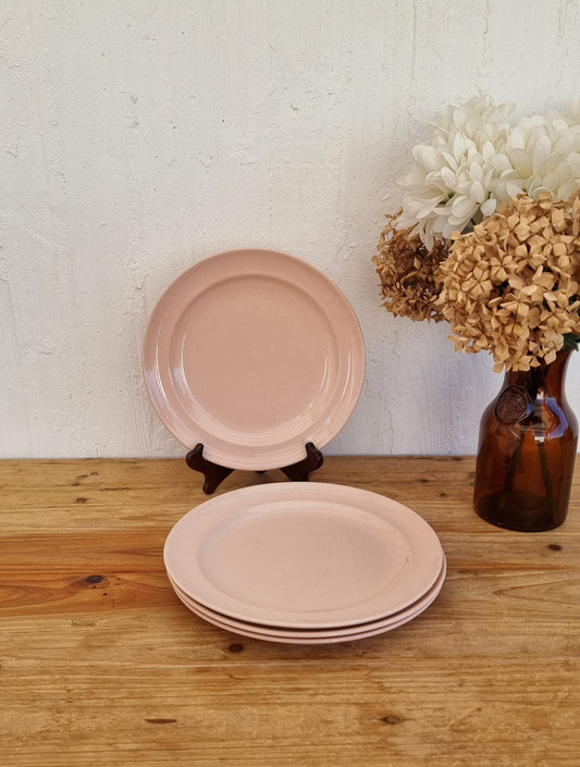 Lot de 4 assiettes plates Villeroy et Boch Mettlach rose poudré vintage