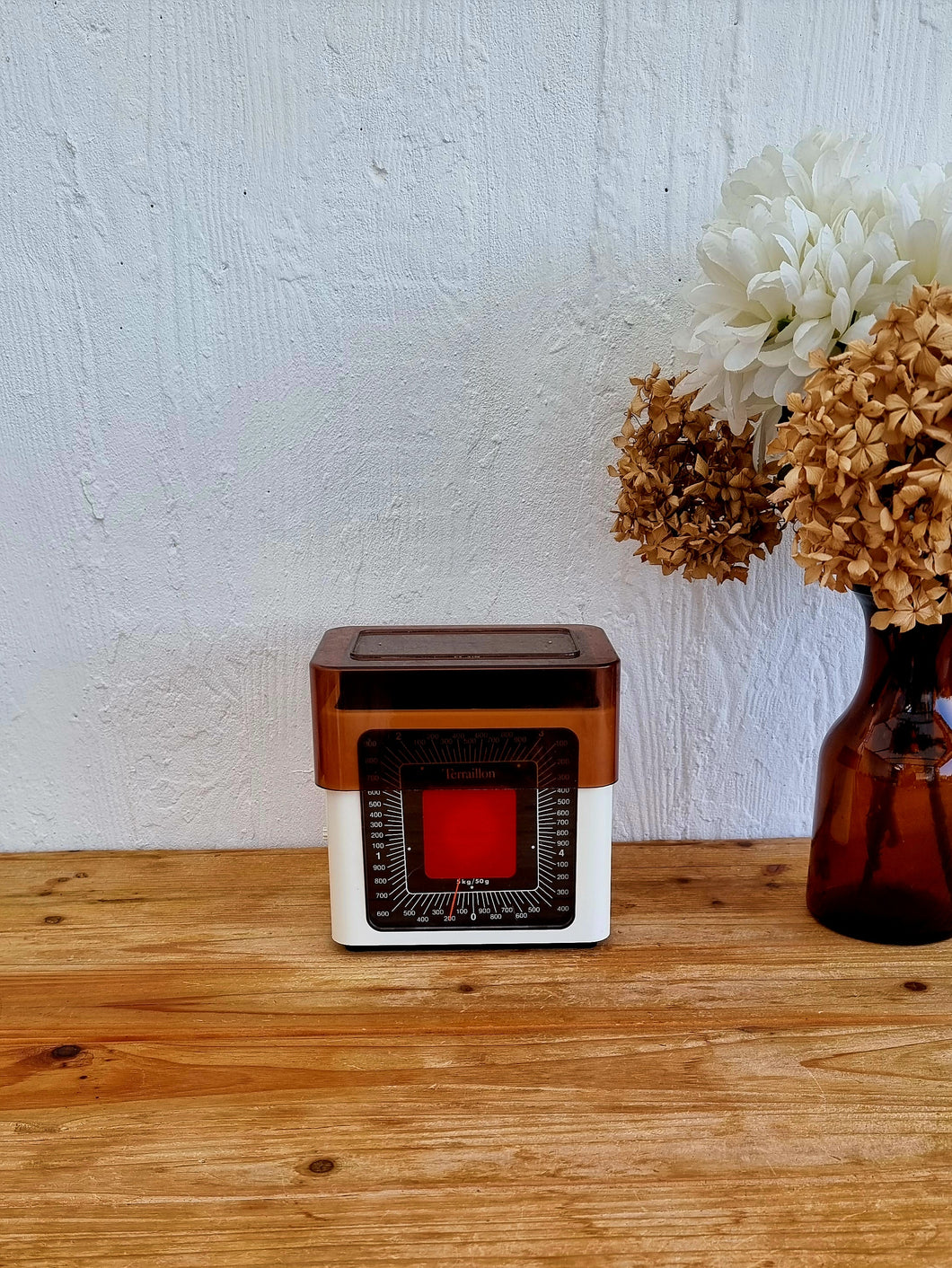Balance Terraillon 5kg vintage blanc marron rouge les kitscheries brocante en ligne
