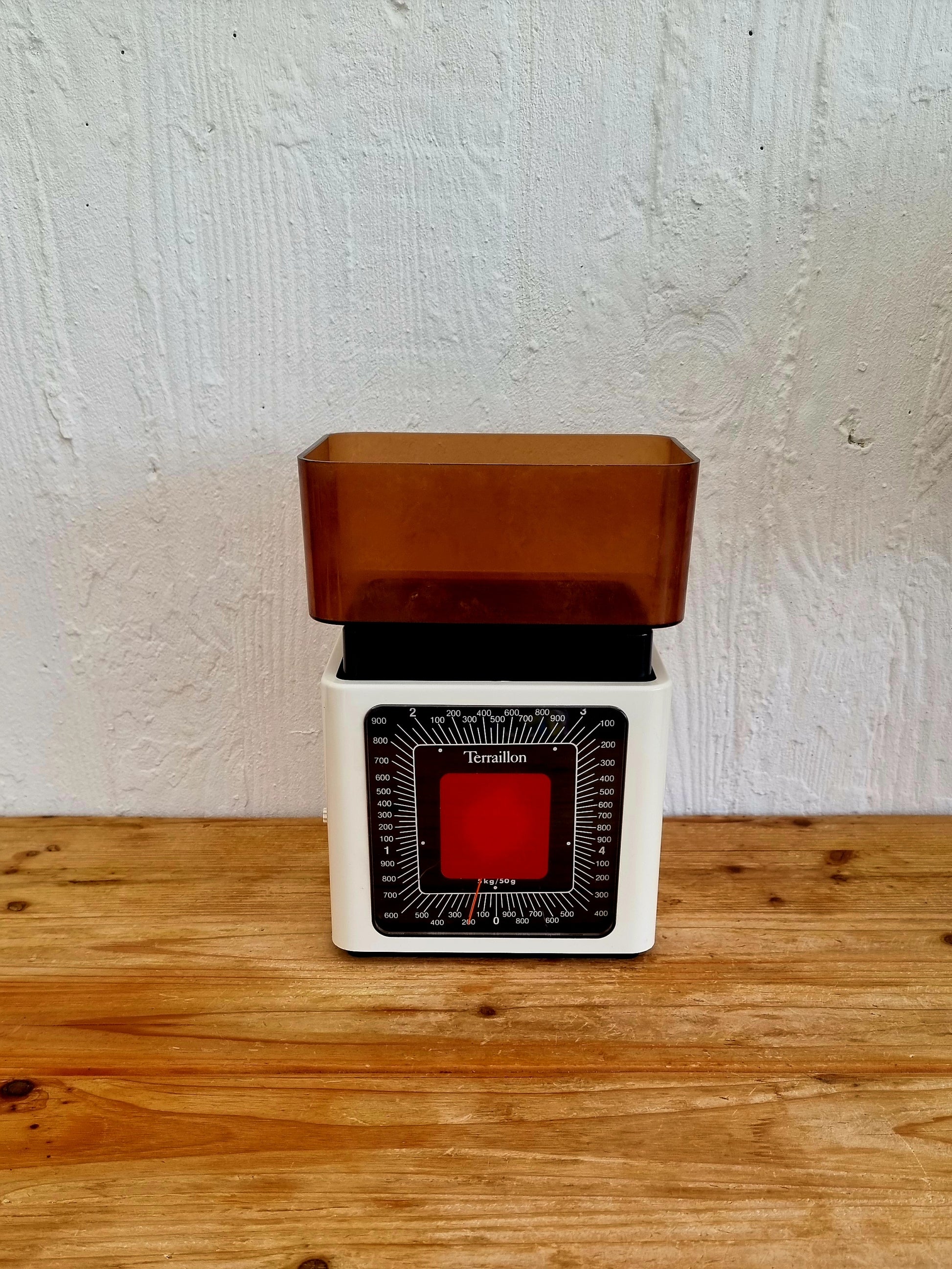 Balance Terraillon vintage blanc marron rouge capacité 5 kg années 70