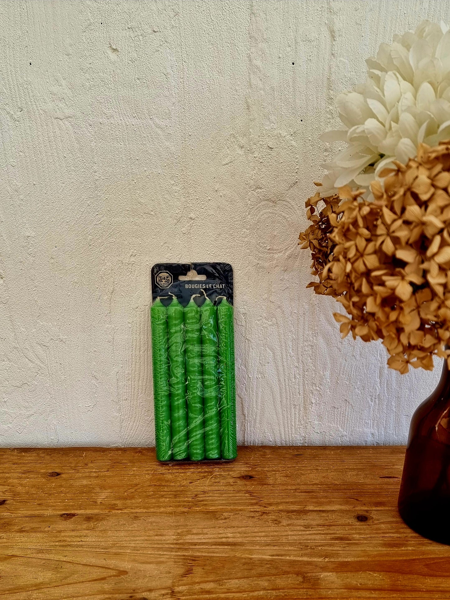5 bougies chandelier vertes Le Chat neuves emballage d’origine