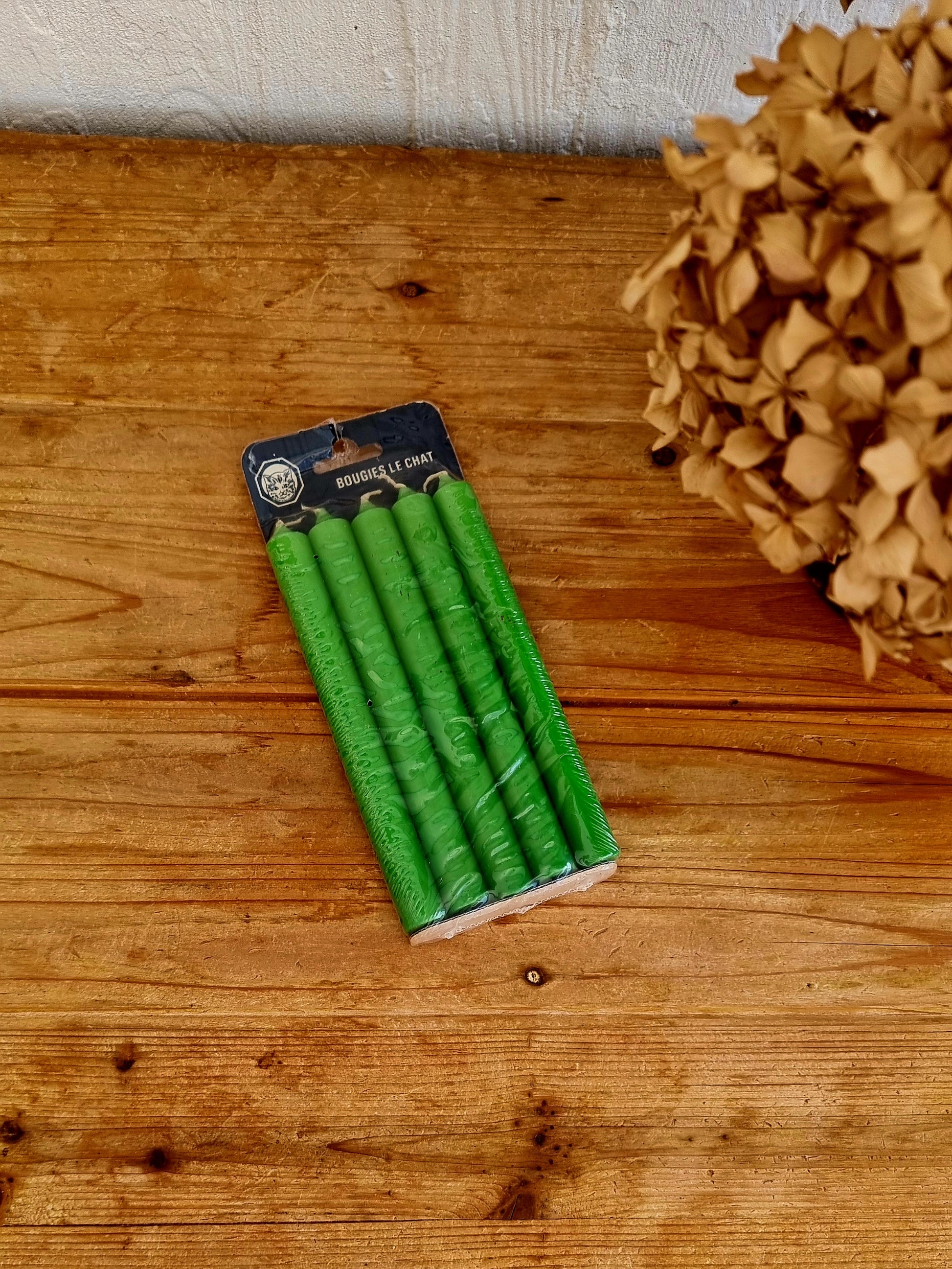 5 bougies chandelier vertes Le Chat neuves emballage d’origine
