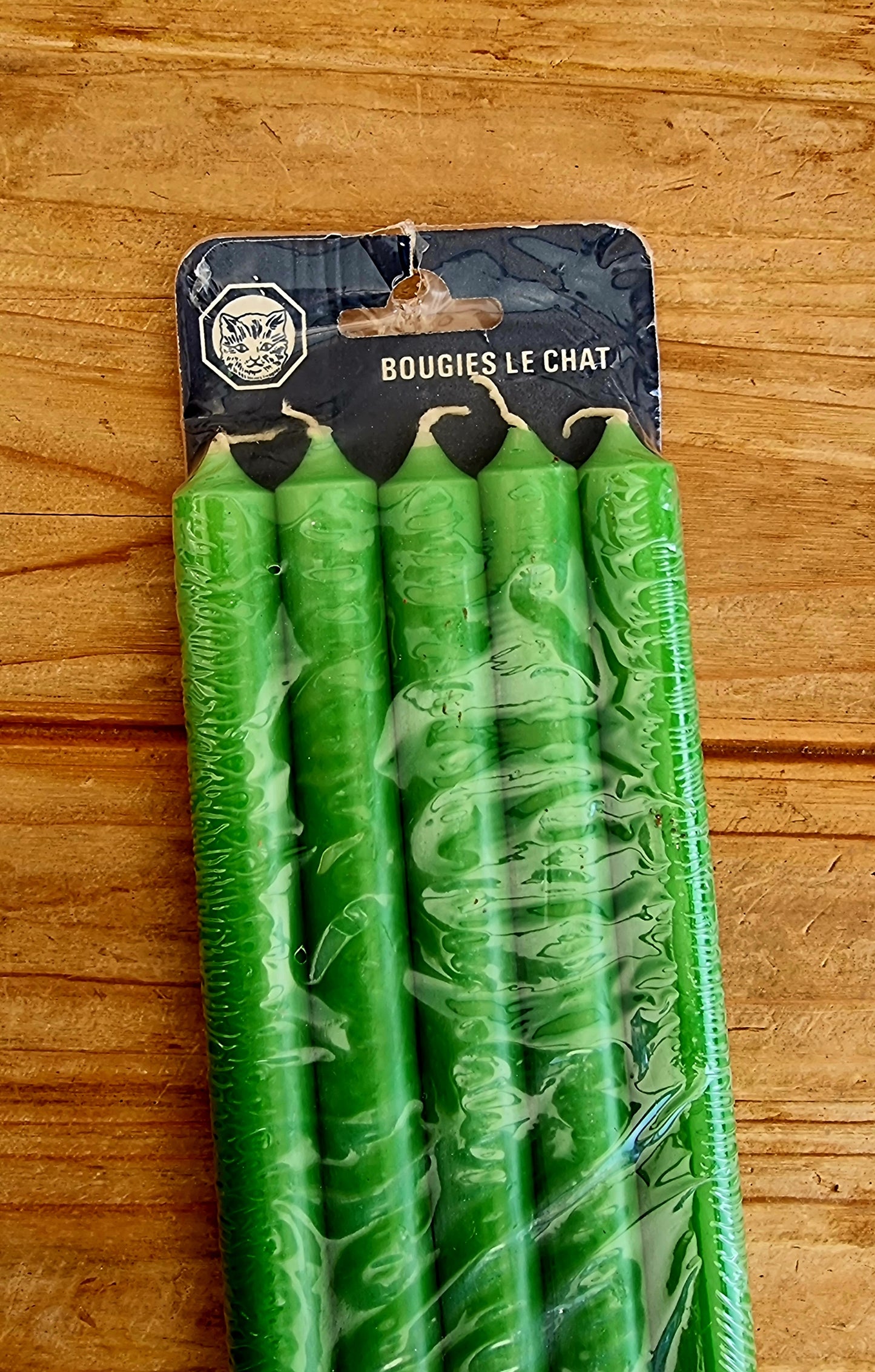 5 bougies chandelier vertes Le Chat neuves emballage d’origine