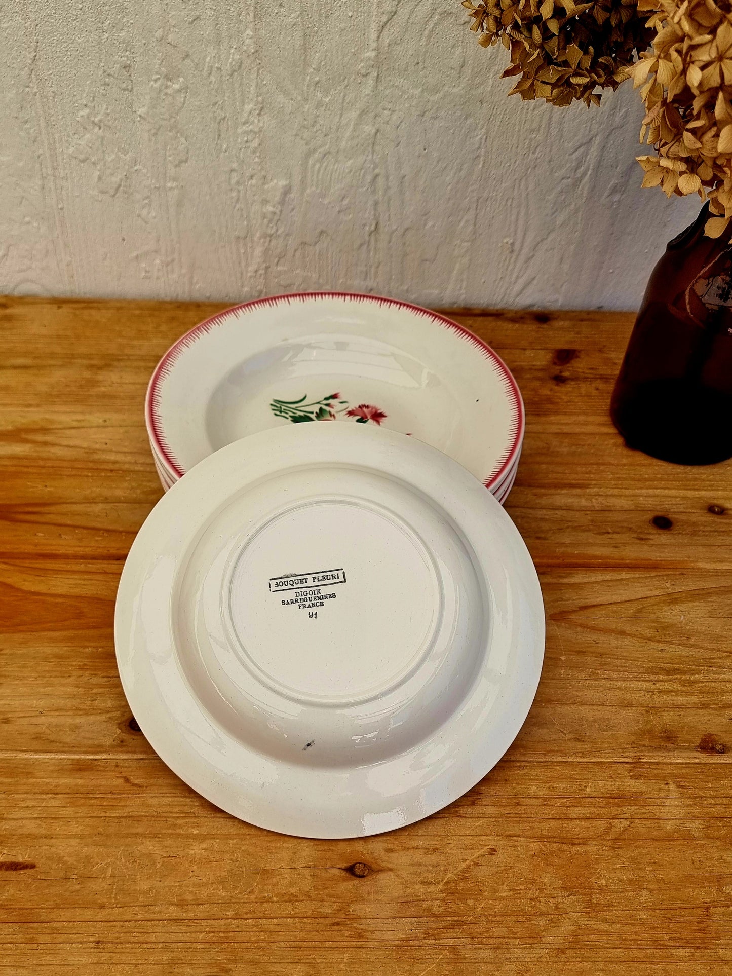 assiettes vintage Digoin Sarreguemines Bouquet Fleuri décor floral brocante