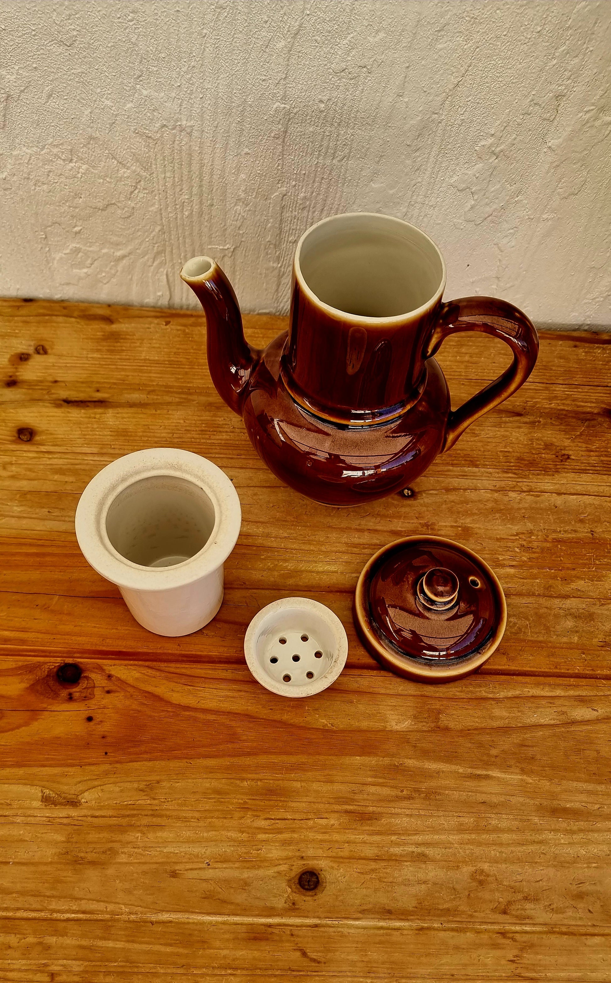 Cafetière en céramique marron vintage les kitscheries brocante en ligne