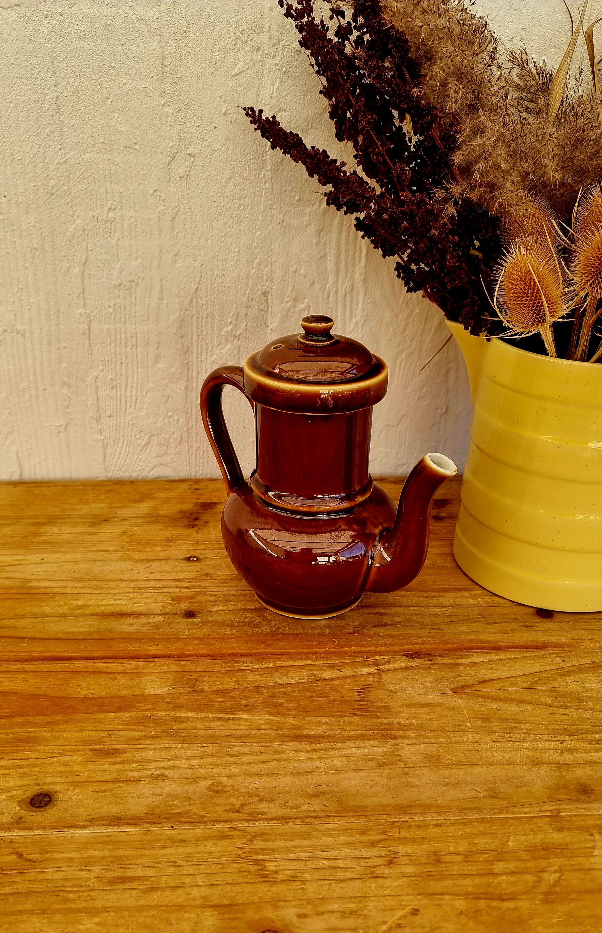 Cafetière en céramique marron vintage les kitscheries brocante en ligne