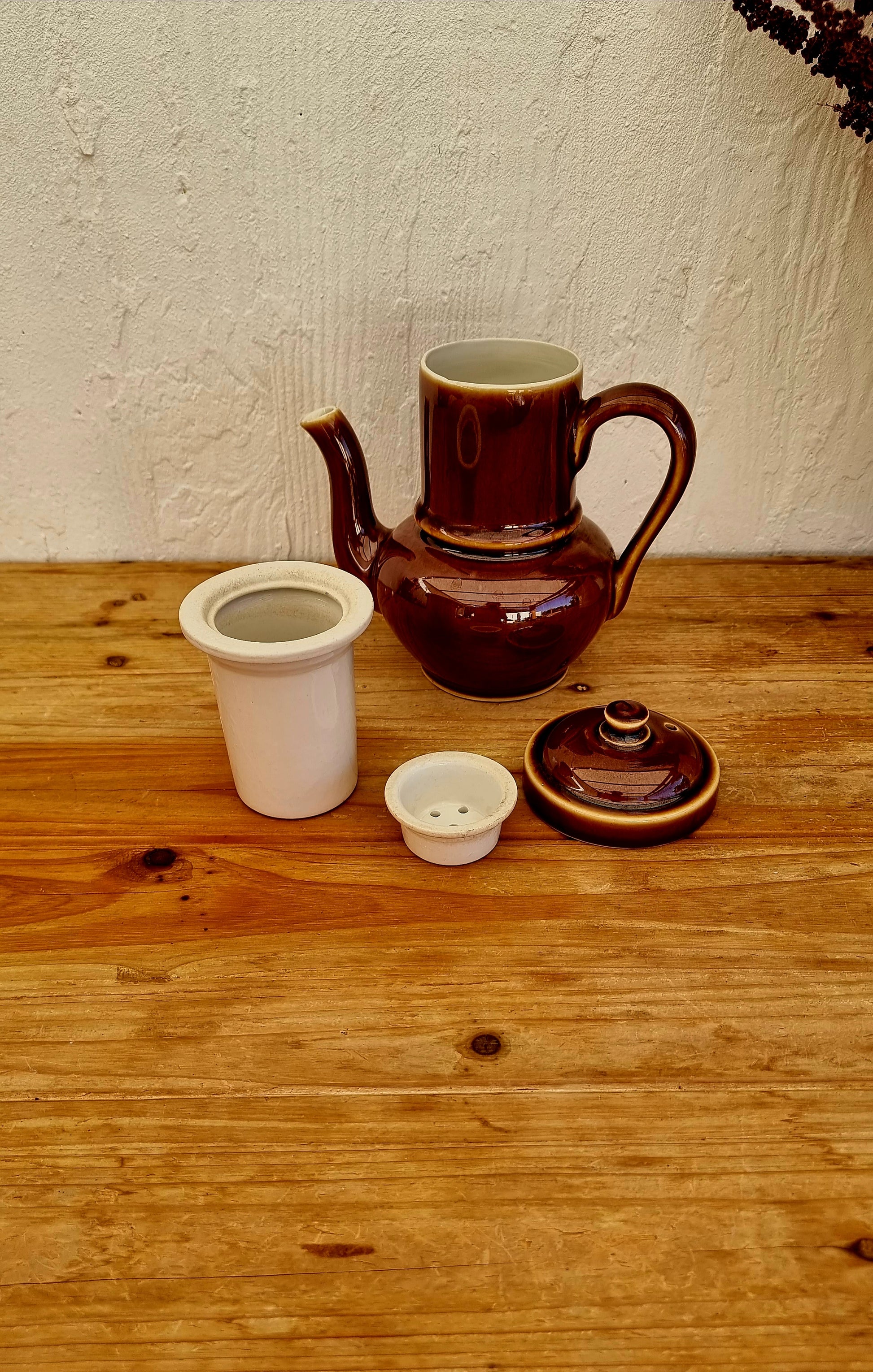 Cafetière en céramique marron vintage les kitscheries brocante en ligne