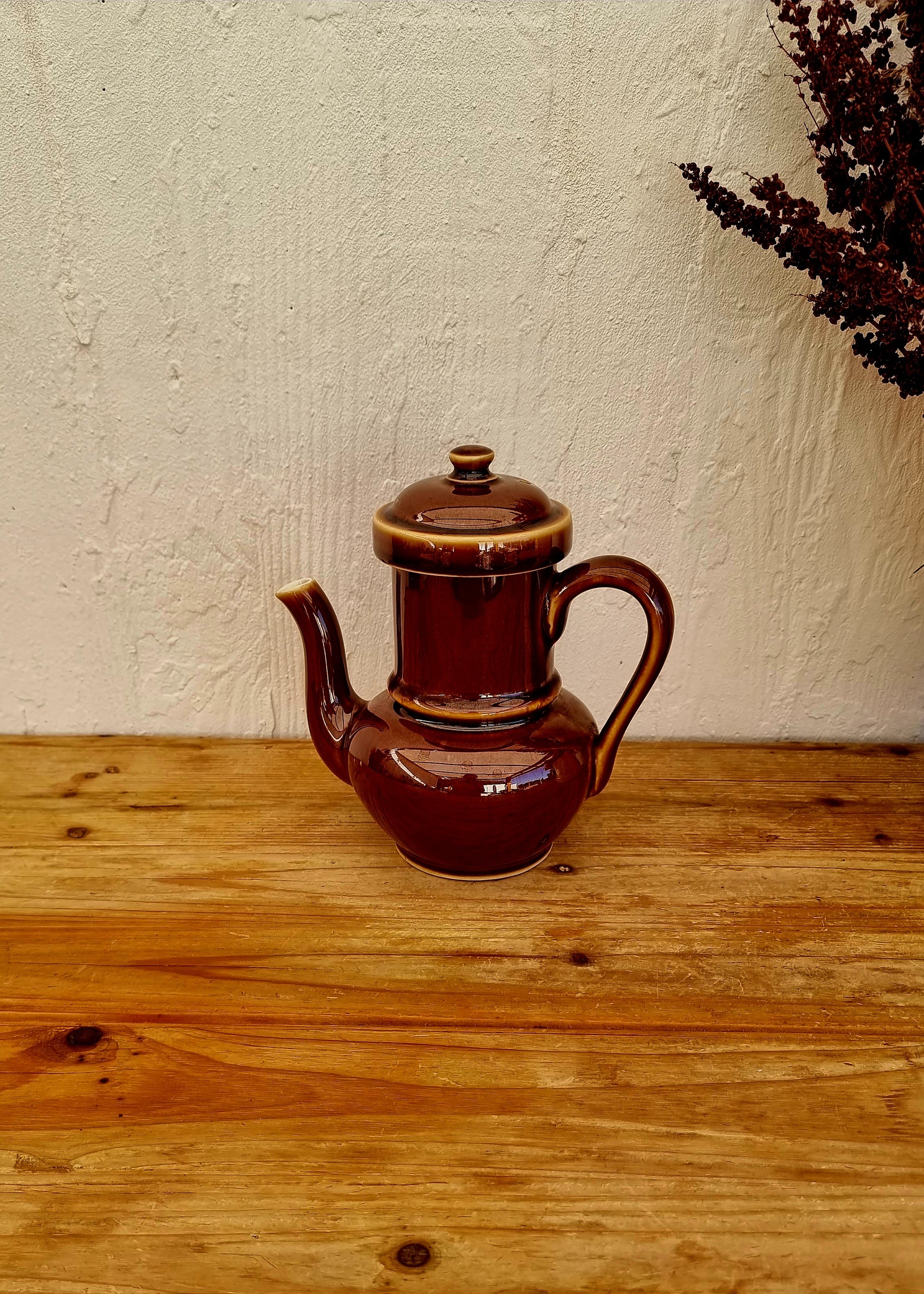 Cafetière en céramique marron vintage les kitscheries brocante en ligne