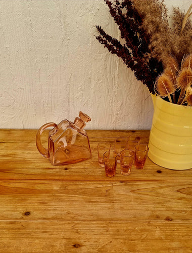 Service à liqueur en verre rose vintage les kitscheries brocante en ligne