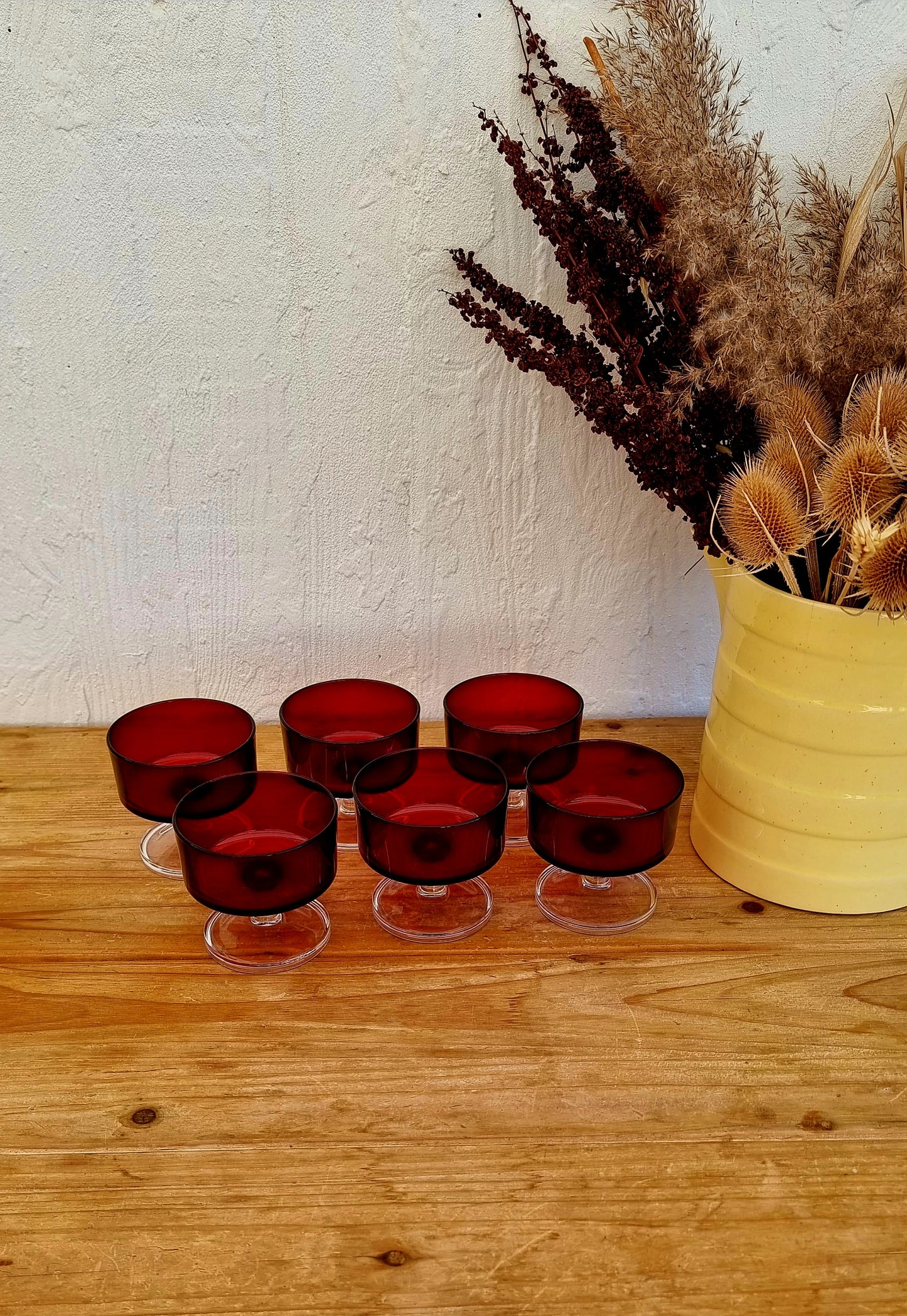 ensemble 6 coupes Luminarc Cavalier rouge France années 70