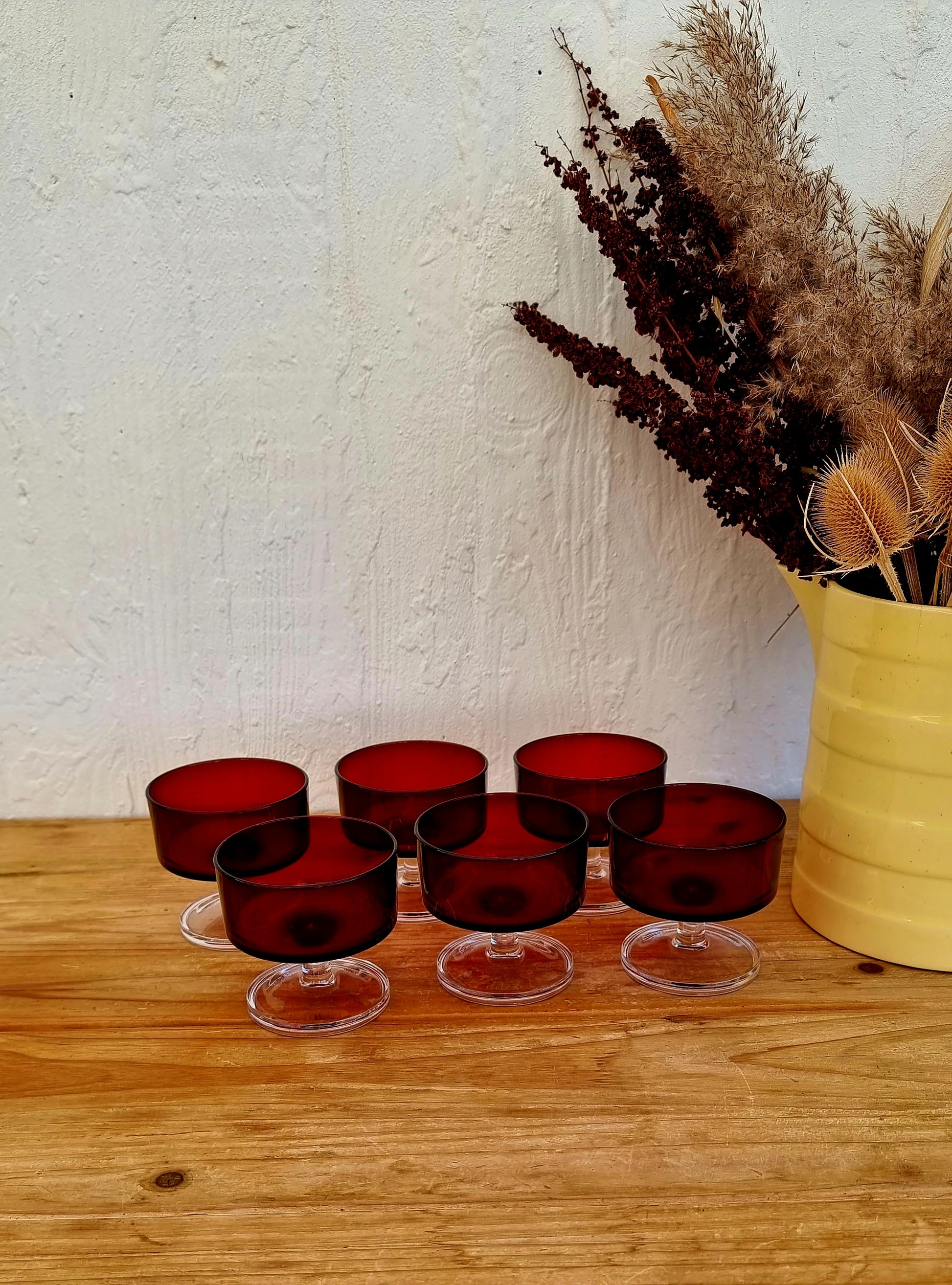 ensemble 6 coupes Luminarc Cavalier rouge France années 70