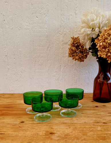 Lot de 5 coupes à champagne Luminarc modèle Cavalier vert verre les kitscheries brocante en ligne