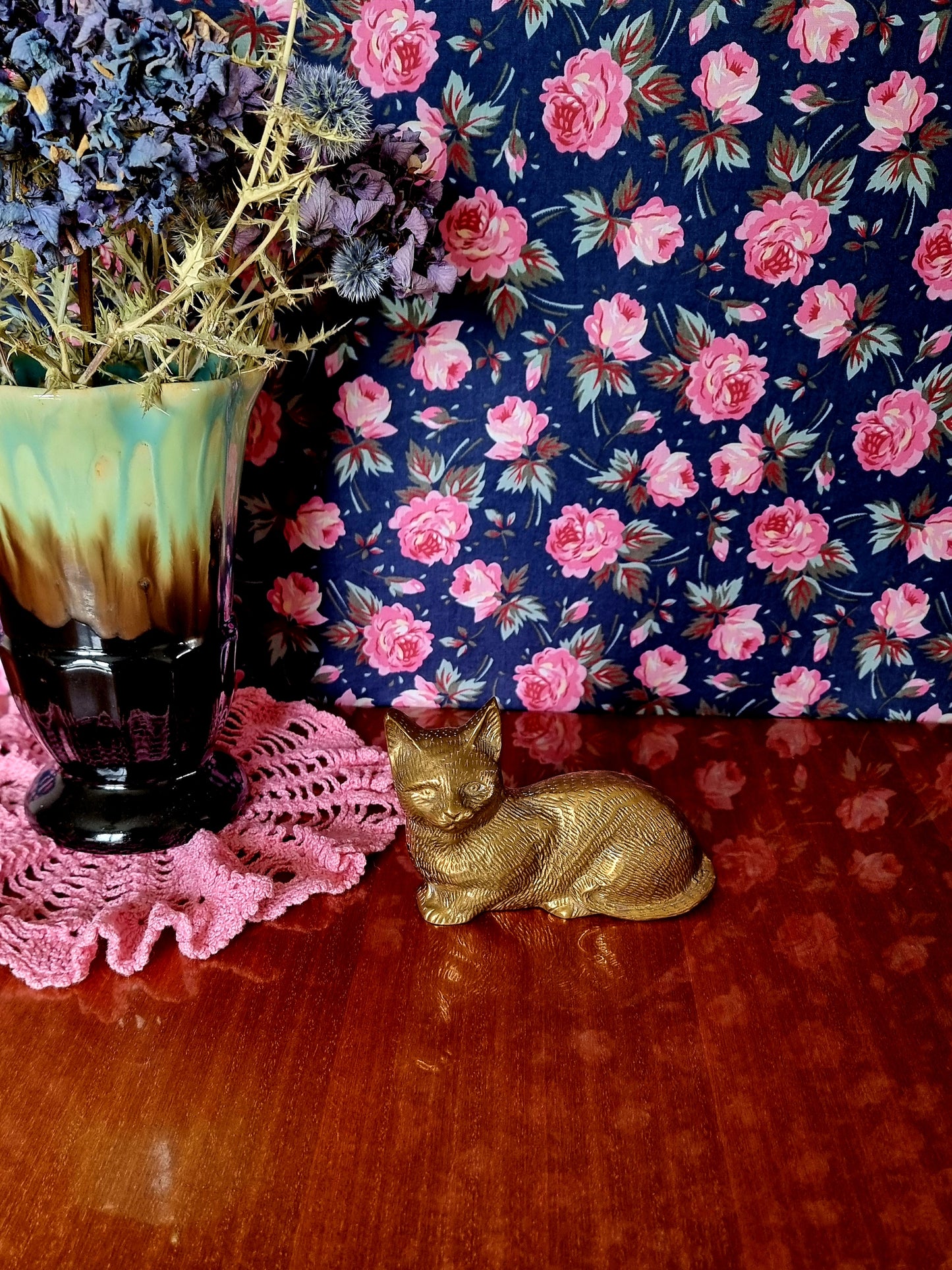 figurine chat laiton vintage très bon état