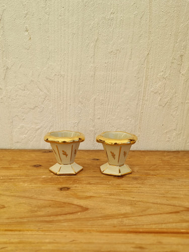 2 coquetiers beige et doré Limoges les kitscheries brocante en ligne