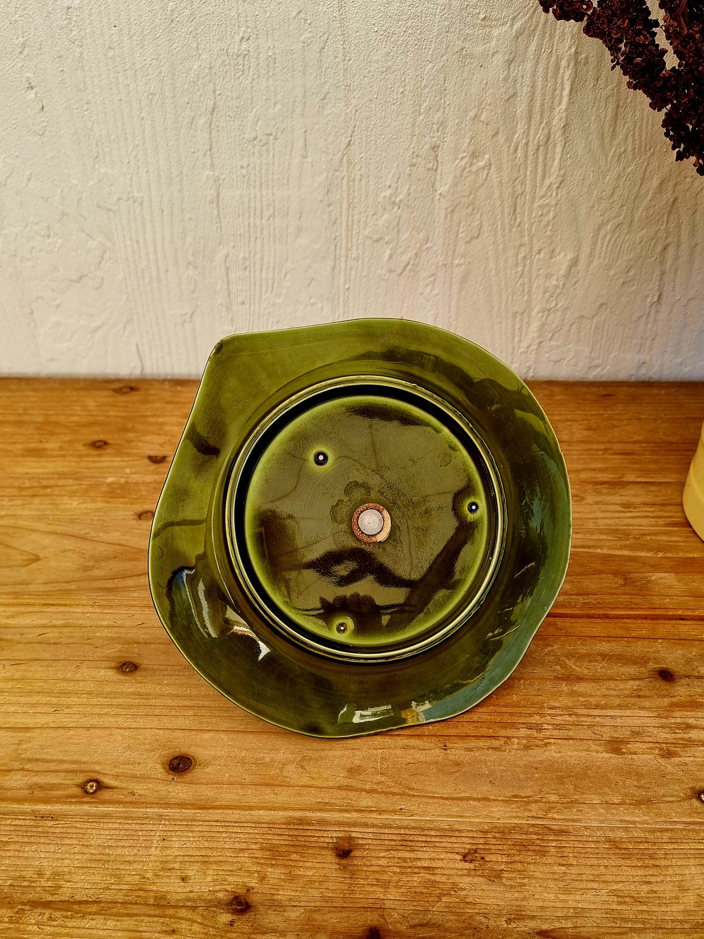 serviteur feuille verte faïence Sarreguemines brocante