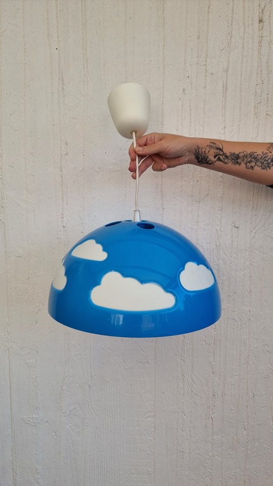 Suspension nuage IKEA vintage bleu et blanc en plastique