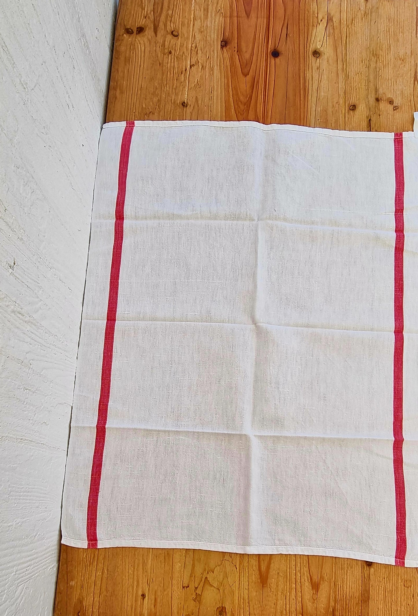 Lot de 4 torchons vintage à rayures rouges – linge de cuisine rétro en lin