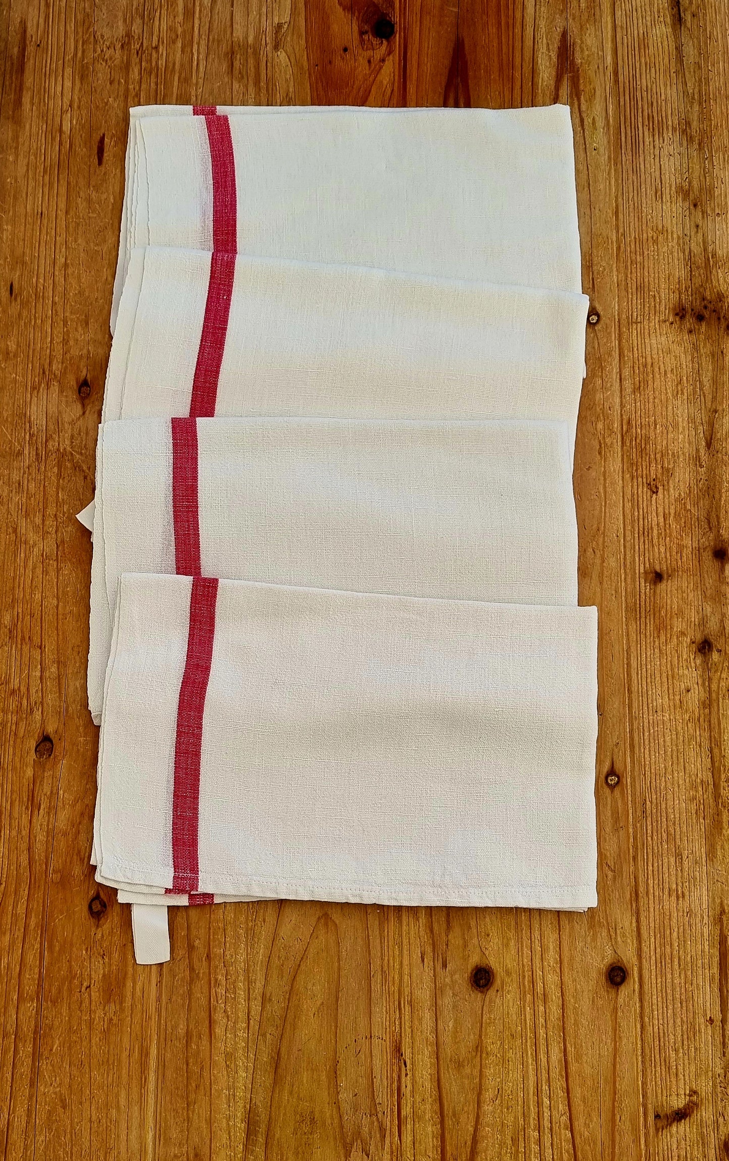 Lot de 4 torchons vintage à rayures rouges – linge de cuisine rétro en lin