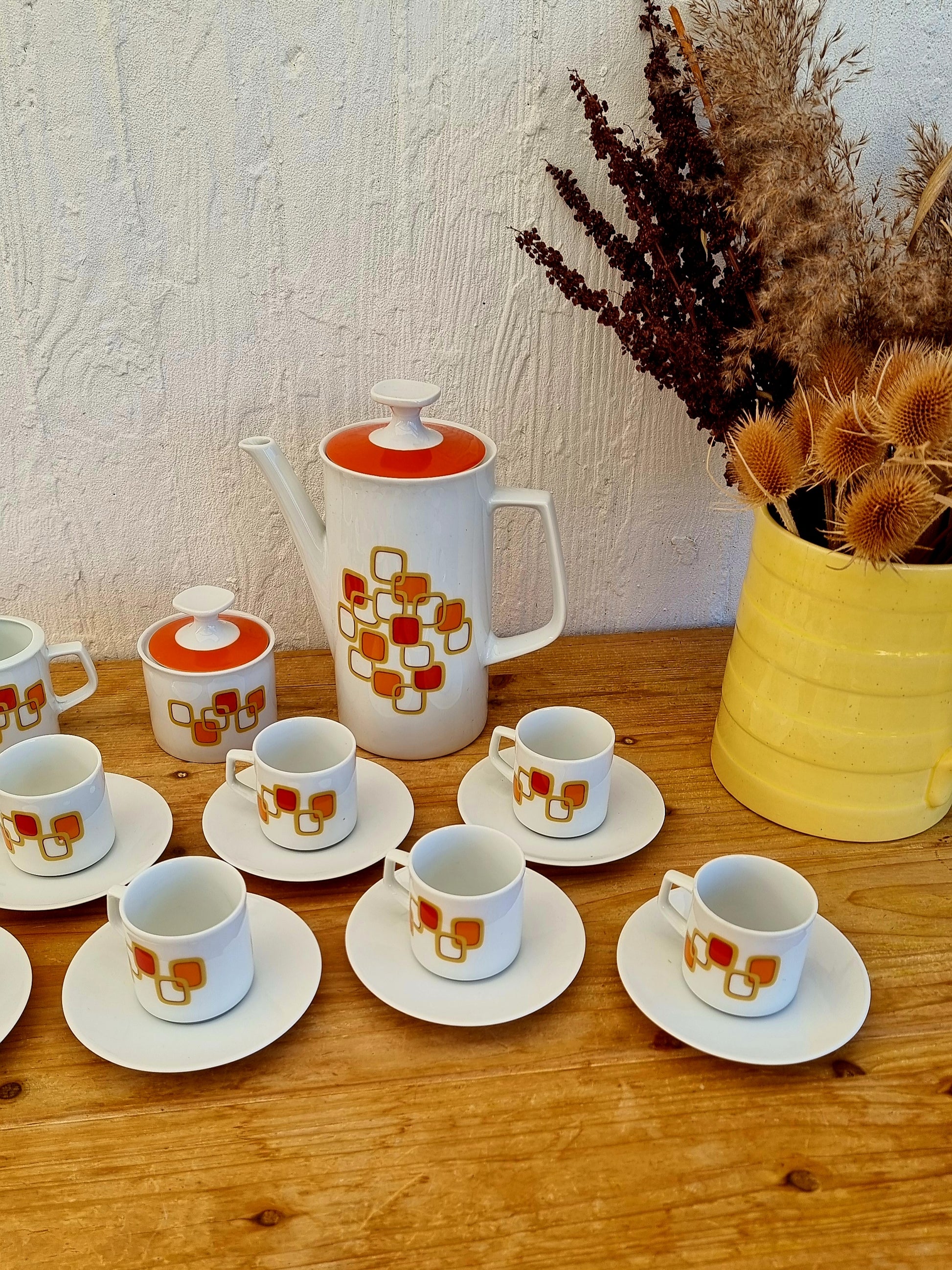 Service à café Winterling Bavaria Marktleuthen orange les kitscheries brocante en ligne