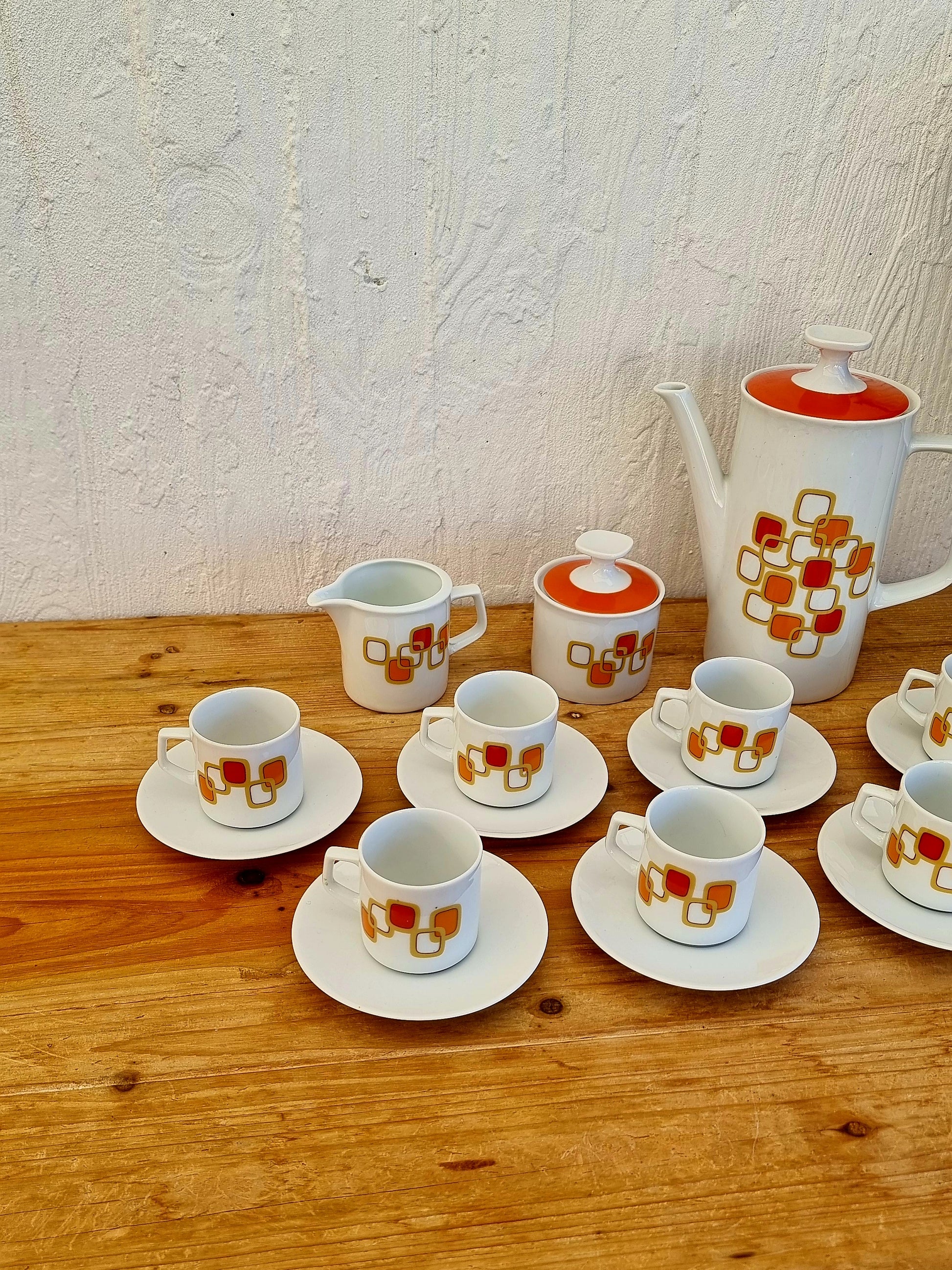 Service à café Winterling Bavaria Marktleuthen orange les kitscheries brocante en ligne