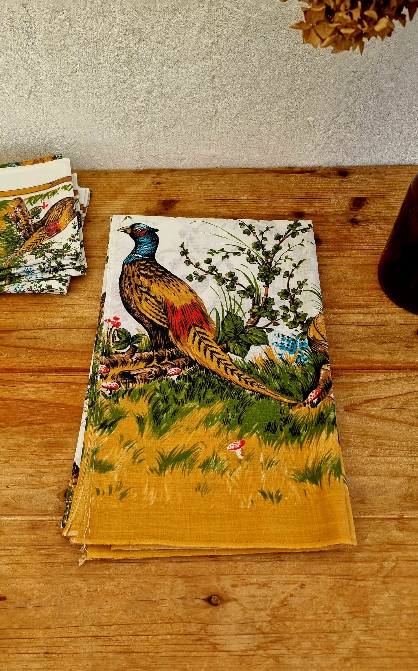 Ensemble nappe et serviettes vintage motif chasse